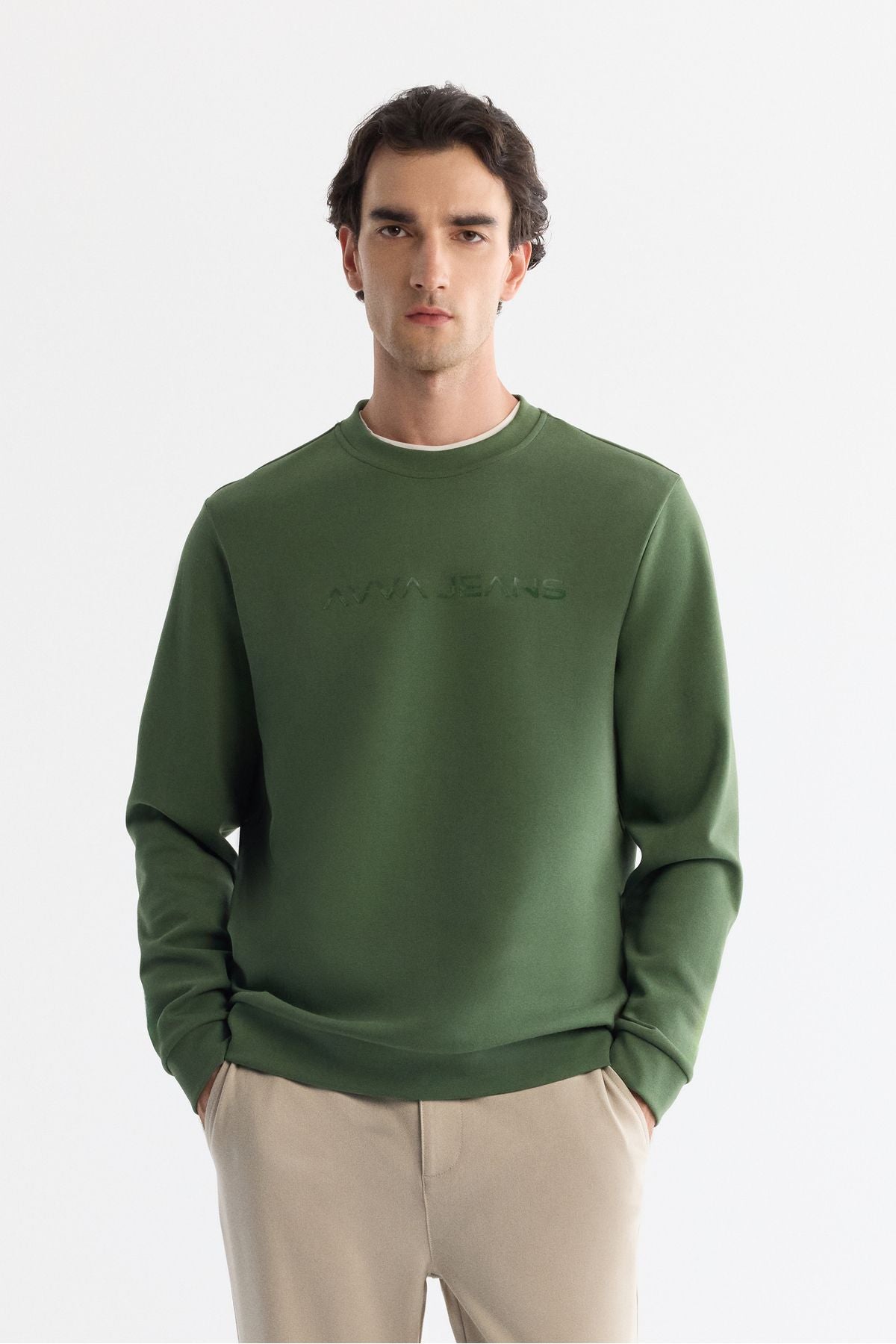 Men's Khaki Bicycle Cotton Cotton Printed Elastan Sweatshirt A42y1221