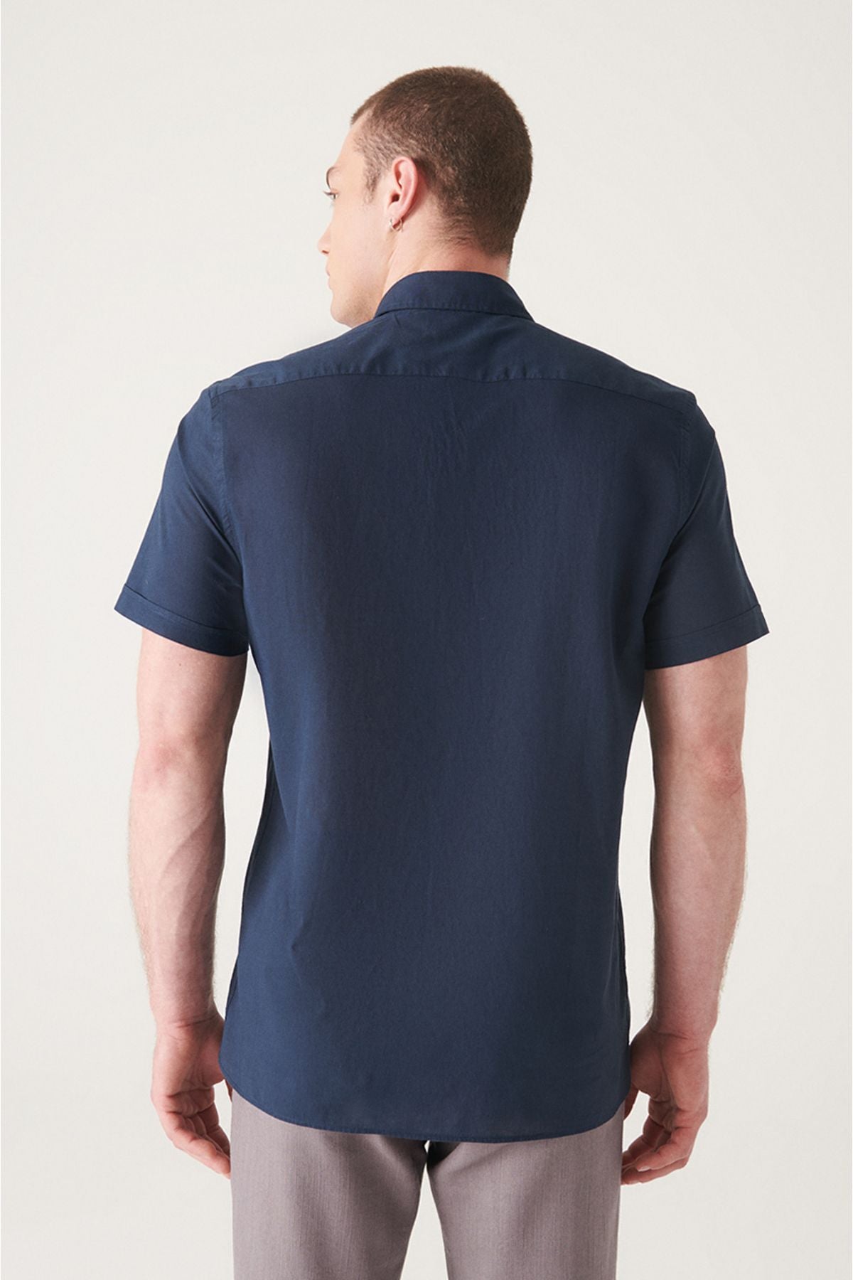 Men's Navy Blue Button Neck 100 %Cotton Futter Short Sleeve Shirt E002210