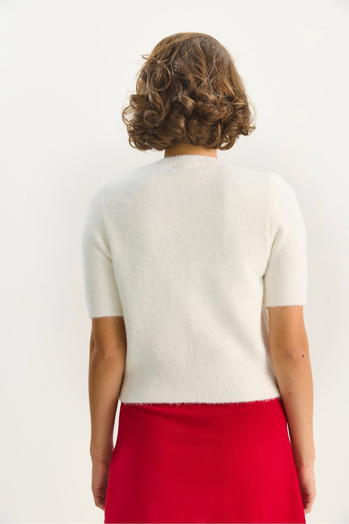 Women's Crew Neck Short Sleeve Cherry Knit Embroidery Knitwear Blouse 5079 60283588