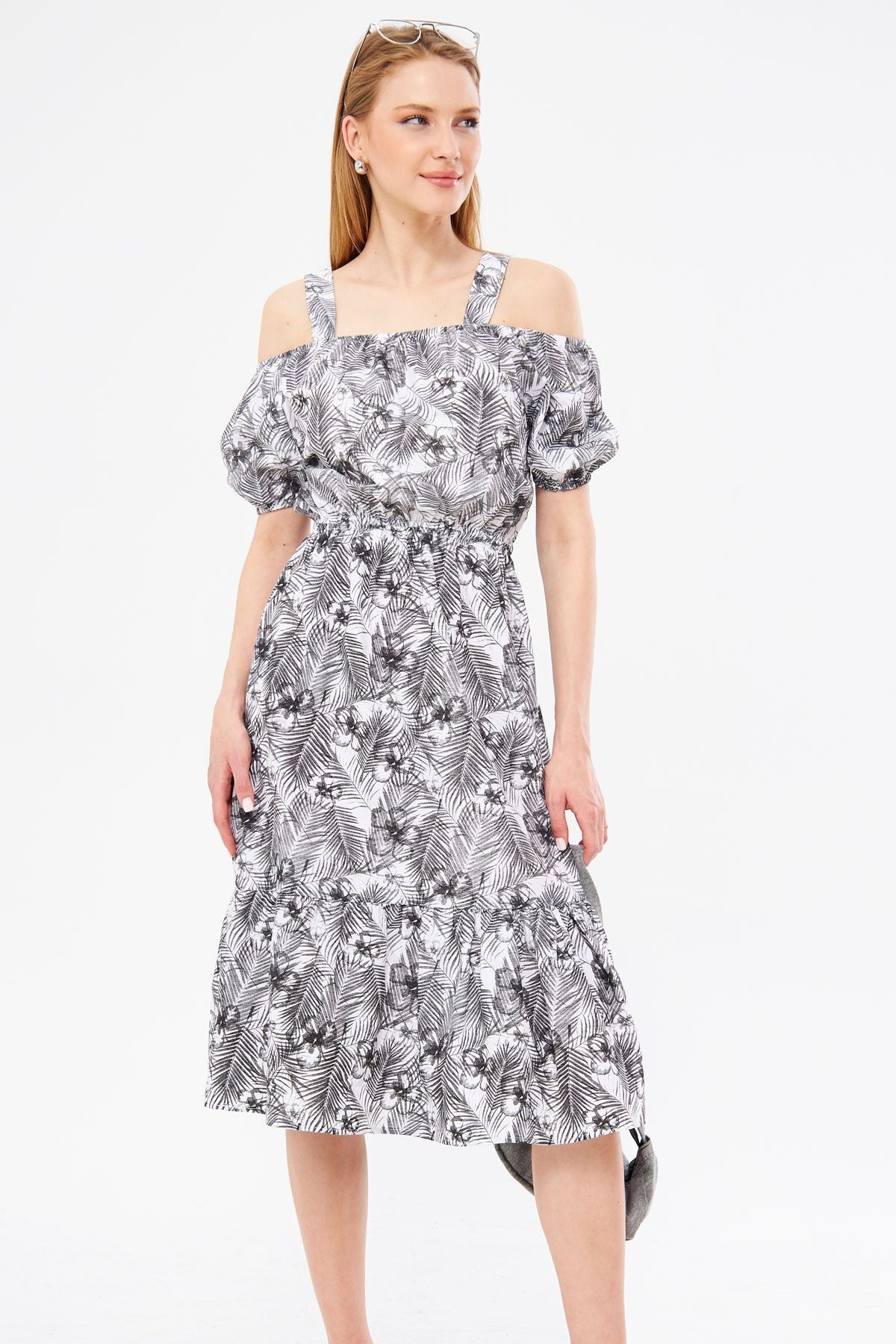 Woman Smoked Patterned Waist Waist Hanger Dress ARM-23Y001053