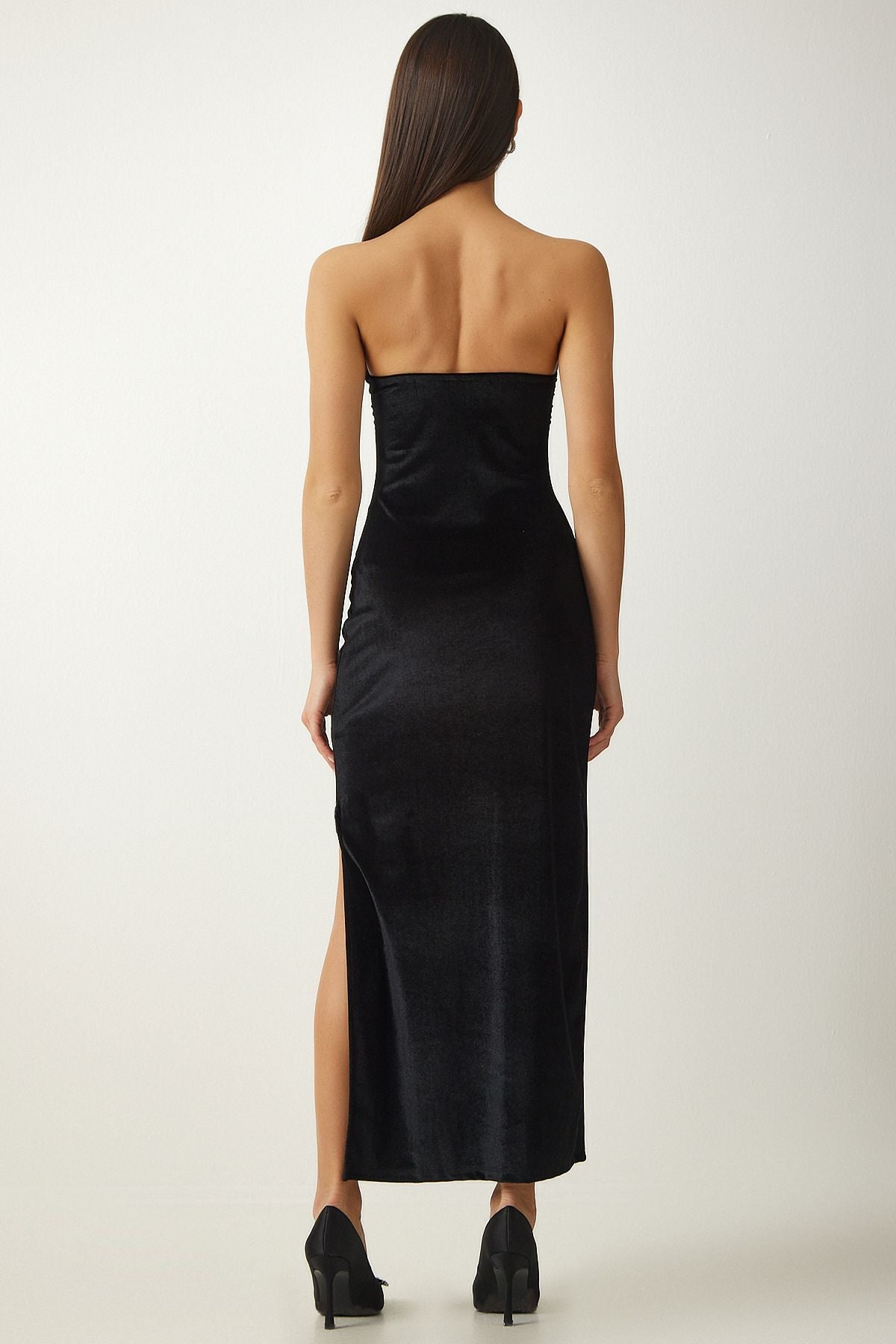 Female Black Strapless Neck Sliping Stylish Velvet Dress MC00252