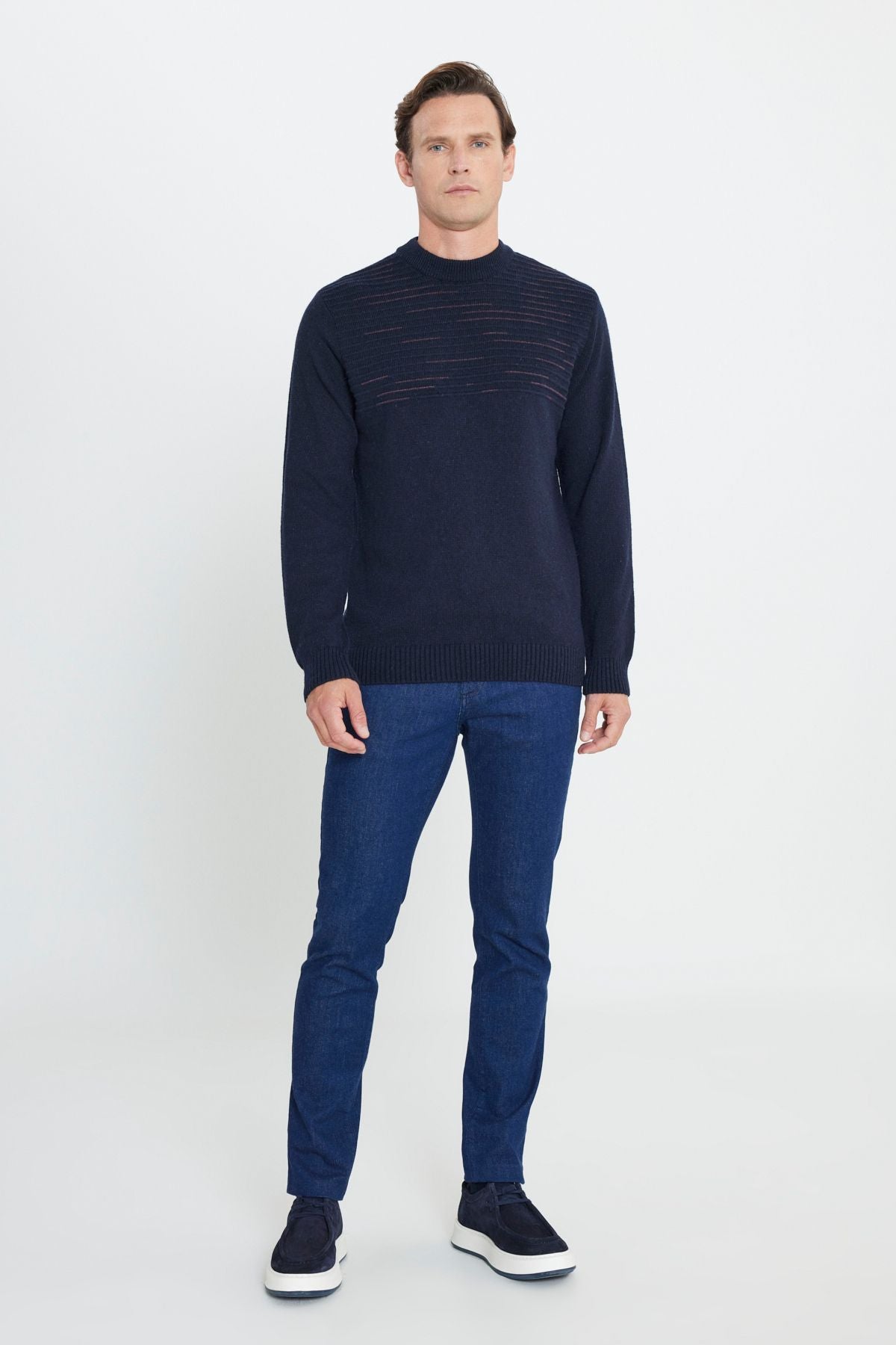 Men's Navy Bordo-Bordo Standard Fit Normal Cut Half Fisherman Yaka Knitwear Kazakh