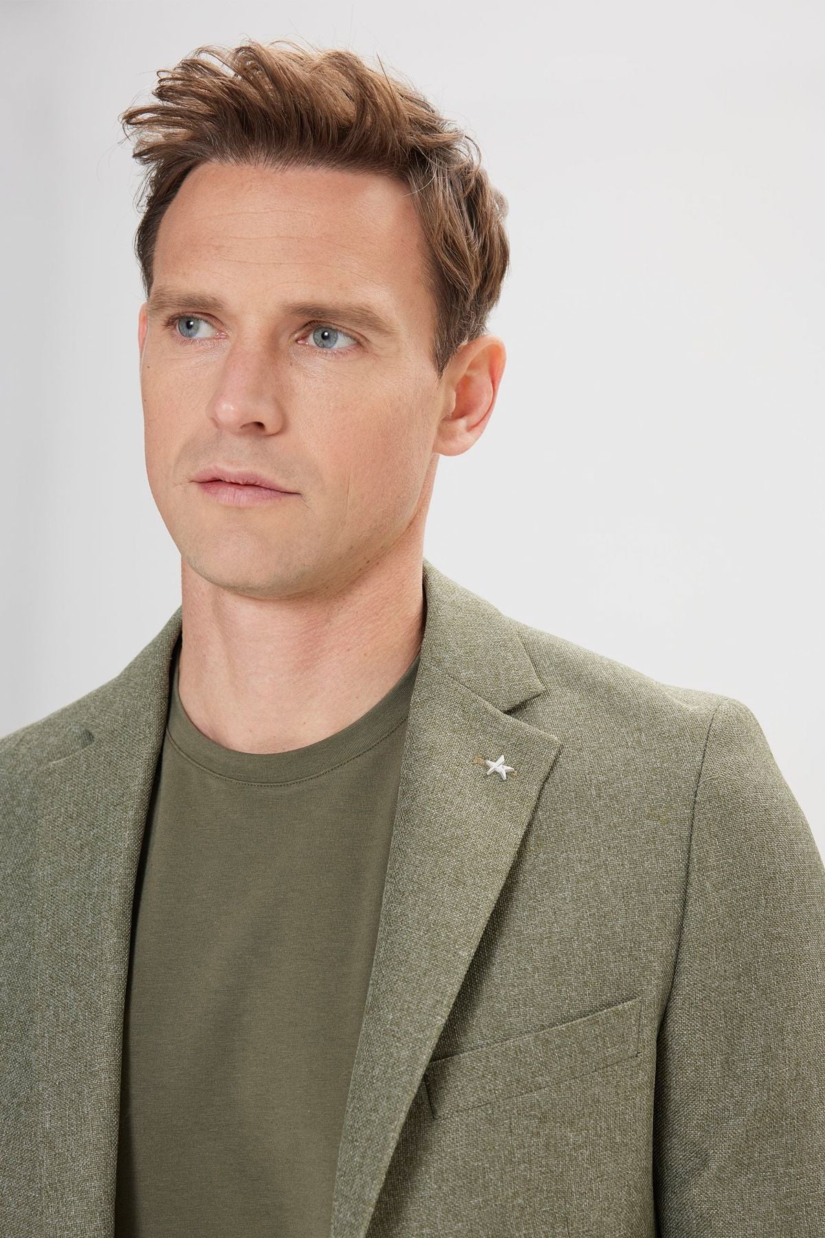 Men's green slim fit narrow cutting mono collar pattern blazer jacket