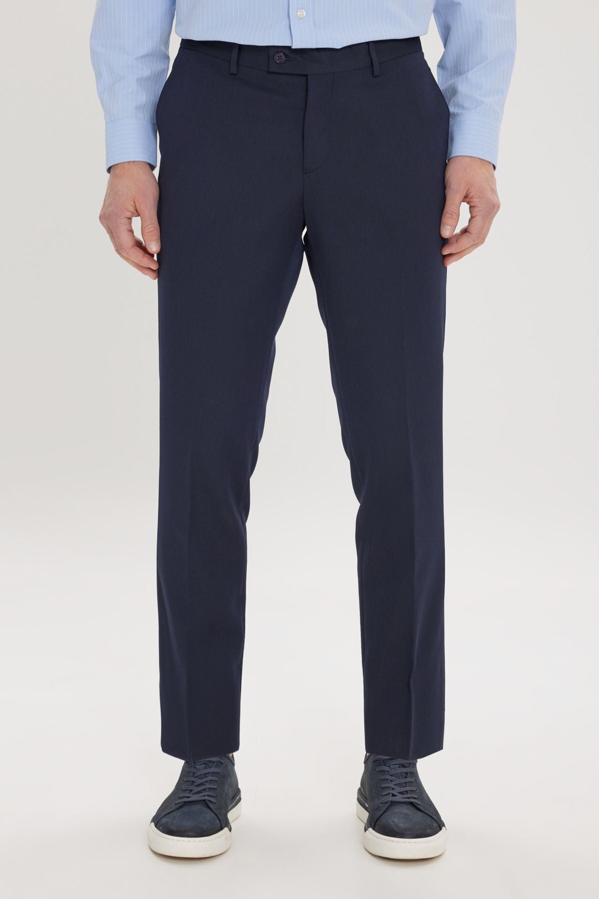 Men's navy blue slim fit narrow cut flexible classic pants