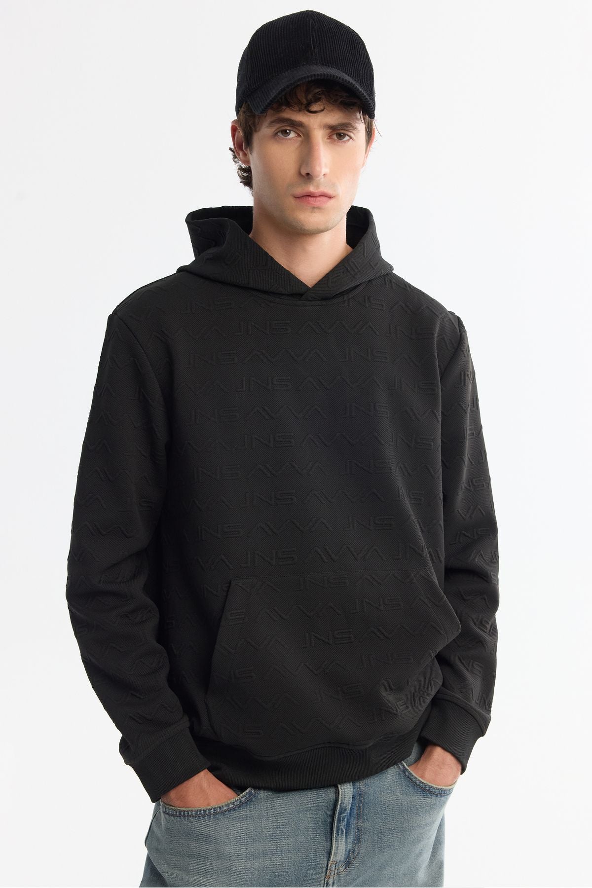 Men's black hooded printed sweatshirt A42y1332