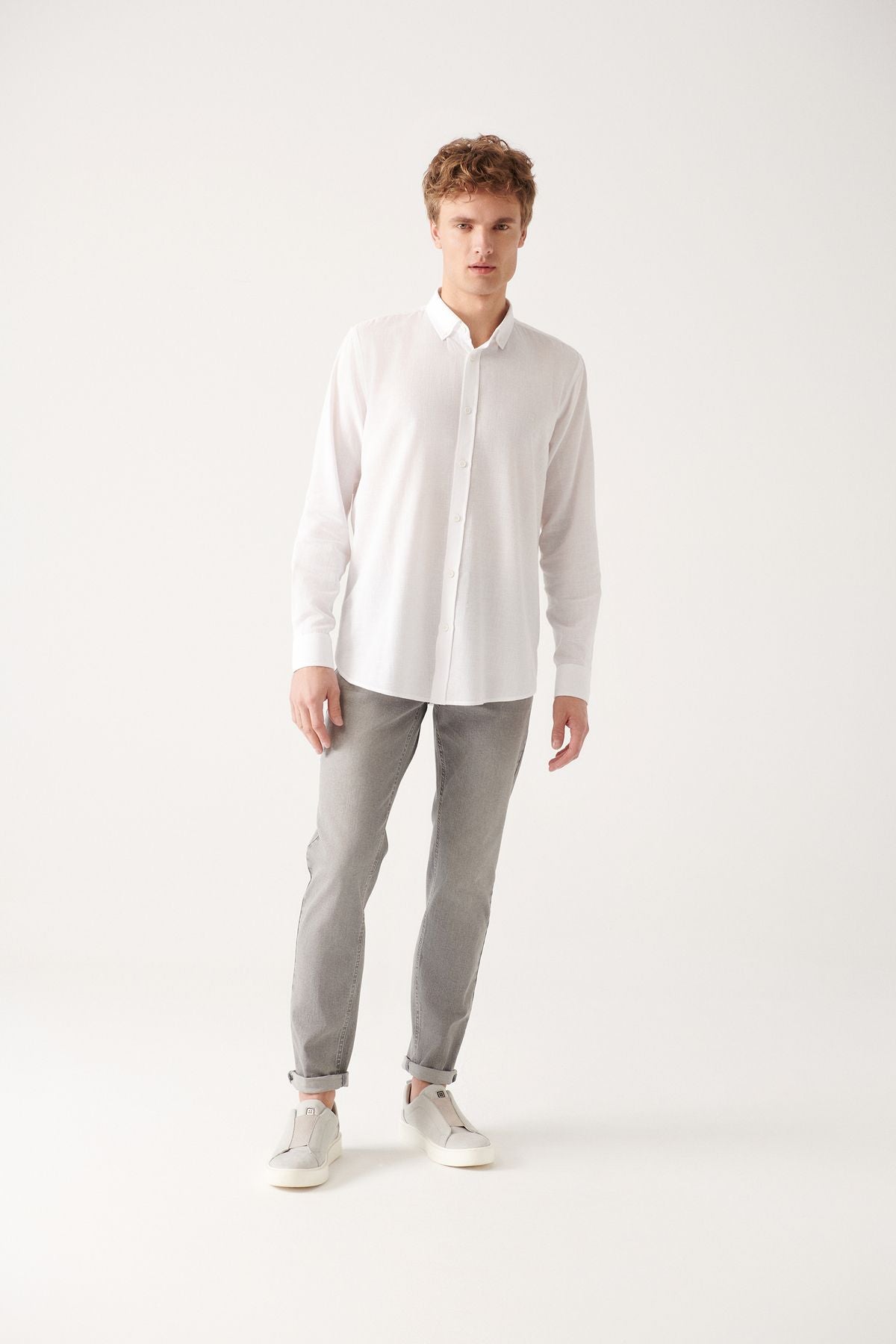 Men's white easy ironable cotton shirt A31y2051