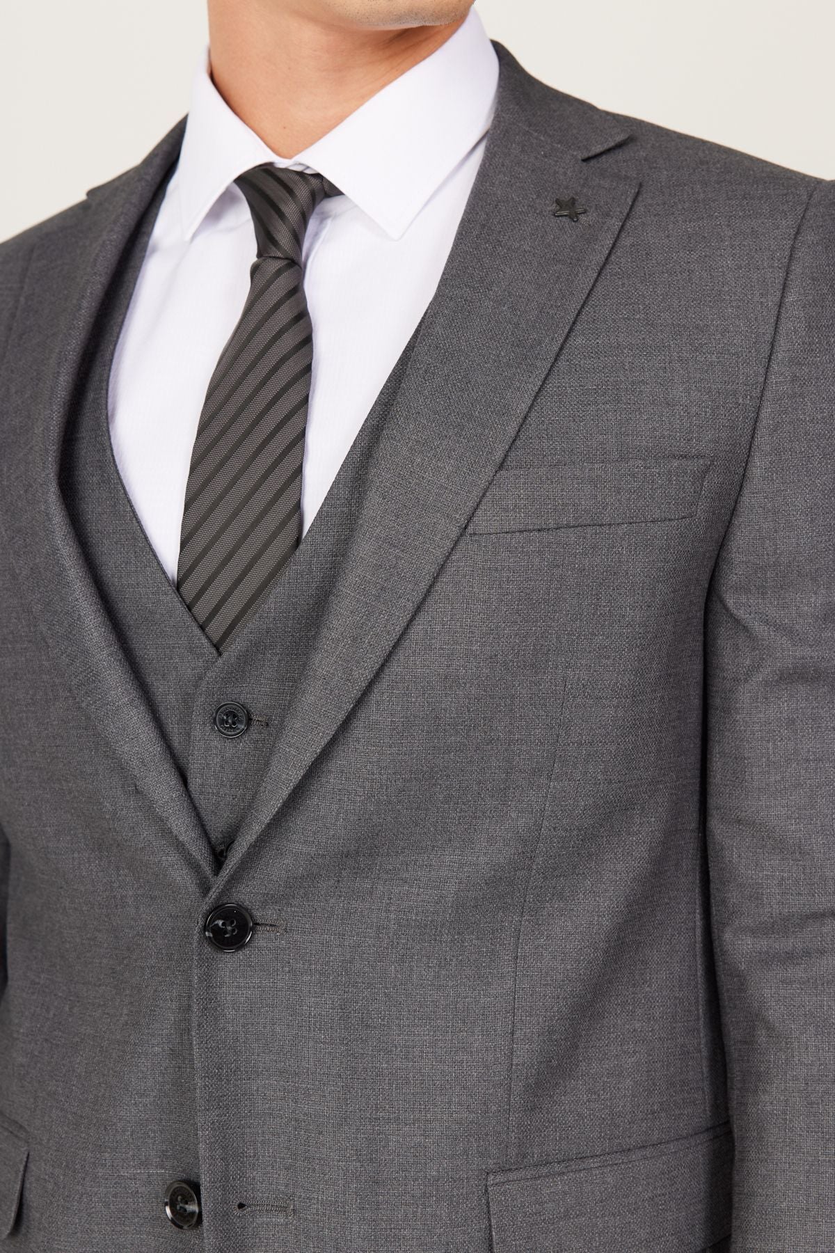 Men's anthracite slim fit narrow cut Mono collar Amesty Vest Suit Suit