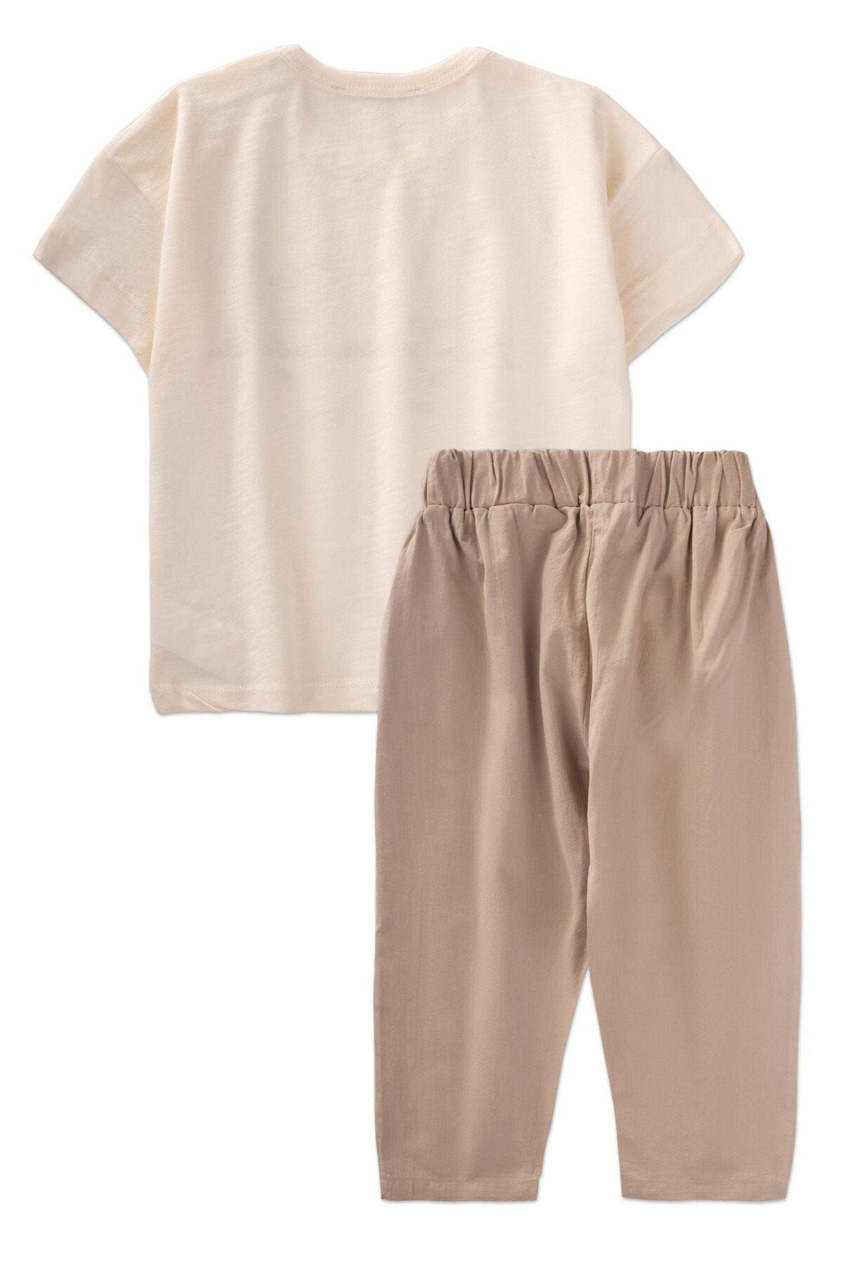 T-shift with printed trousers 1-5 years ecru