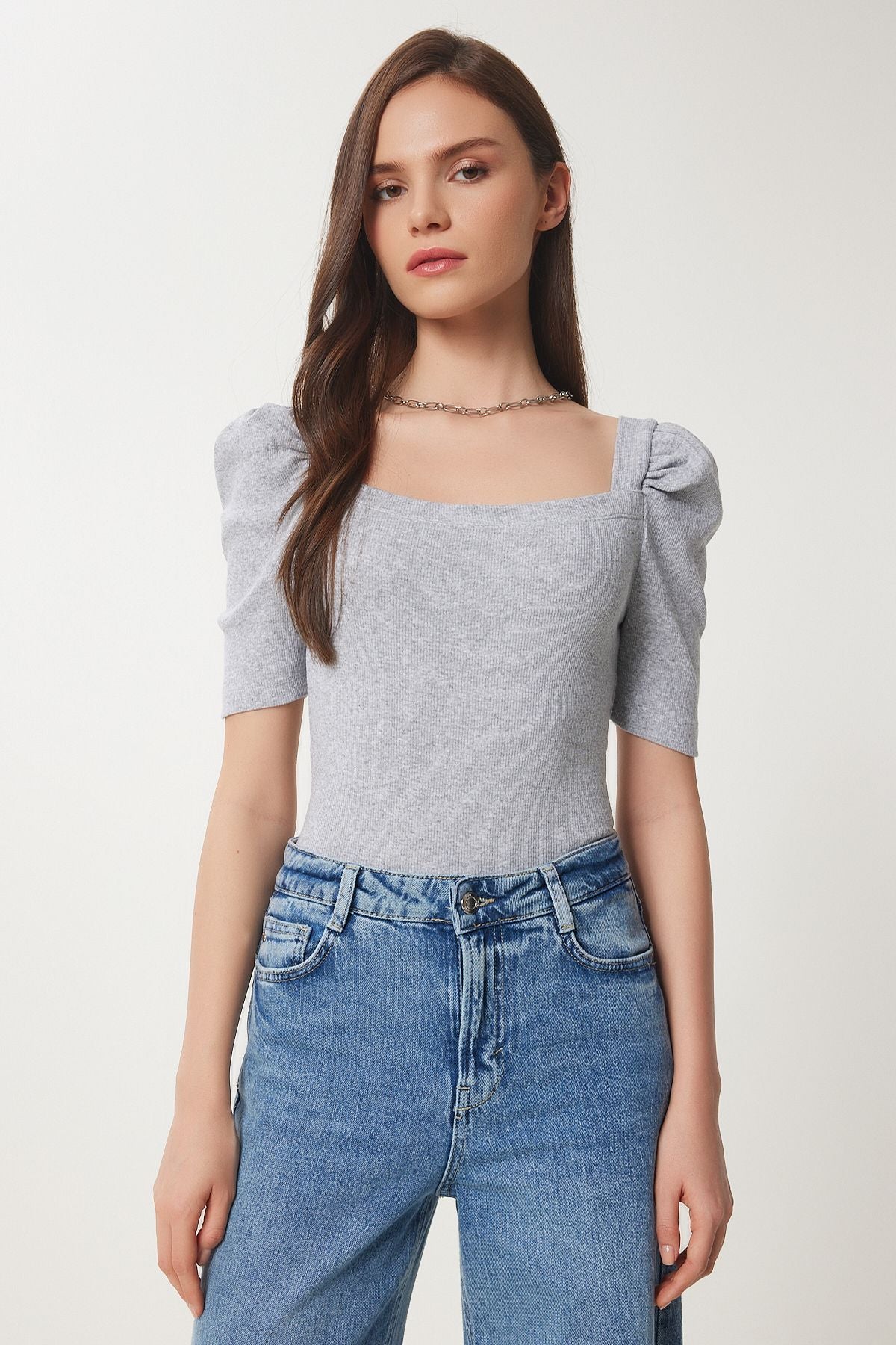 WOMEN GRAY MELANJ SQUARE BROOD CROP BLUP GT00007