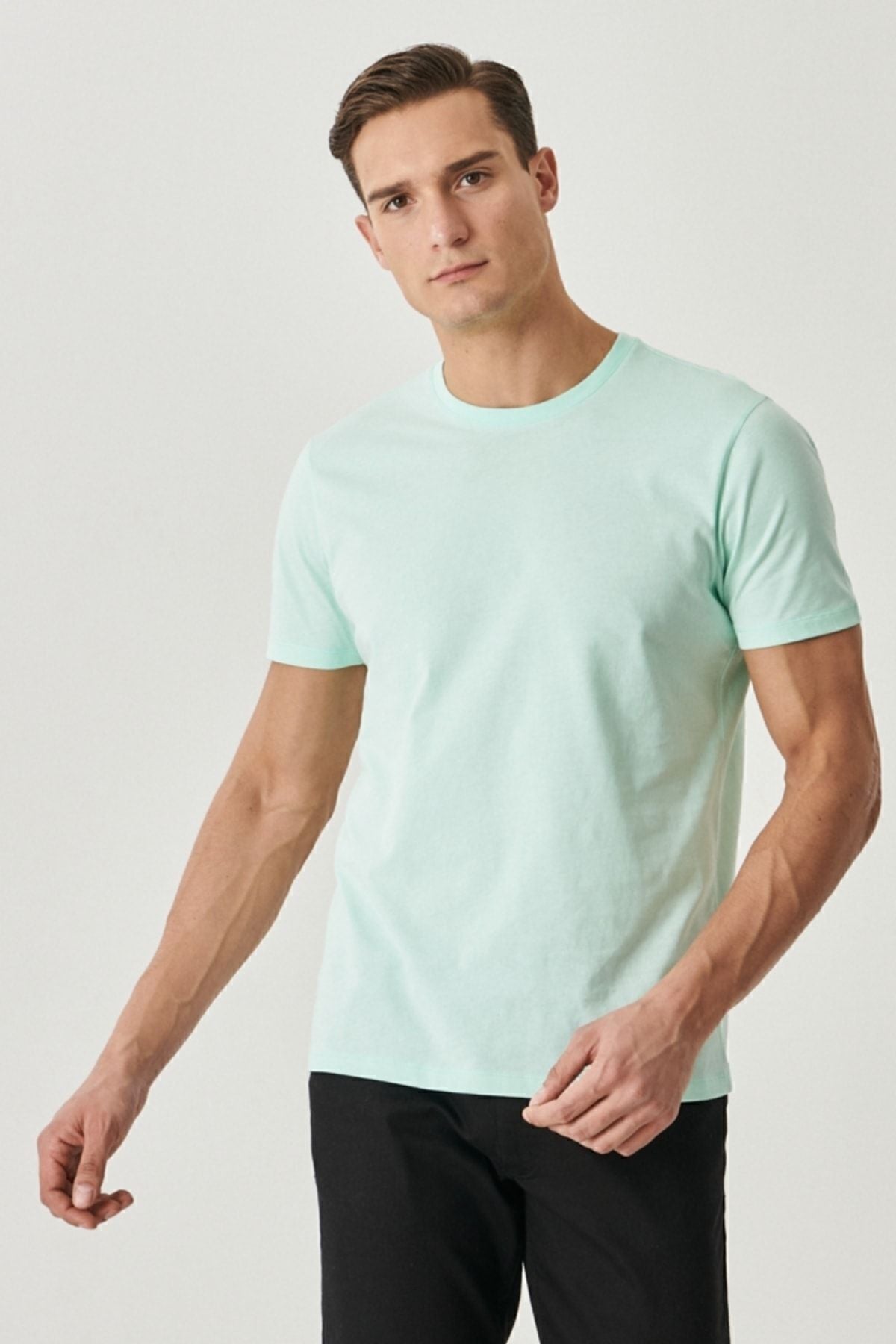 Men's Beige Melanj-Mint-Intigo Melanj-Beyaz Slim Slim Fit Dar Cut 4 Piece Basic T-shirt package