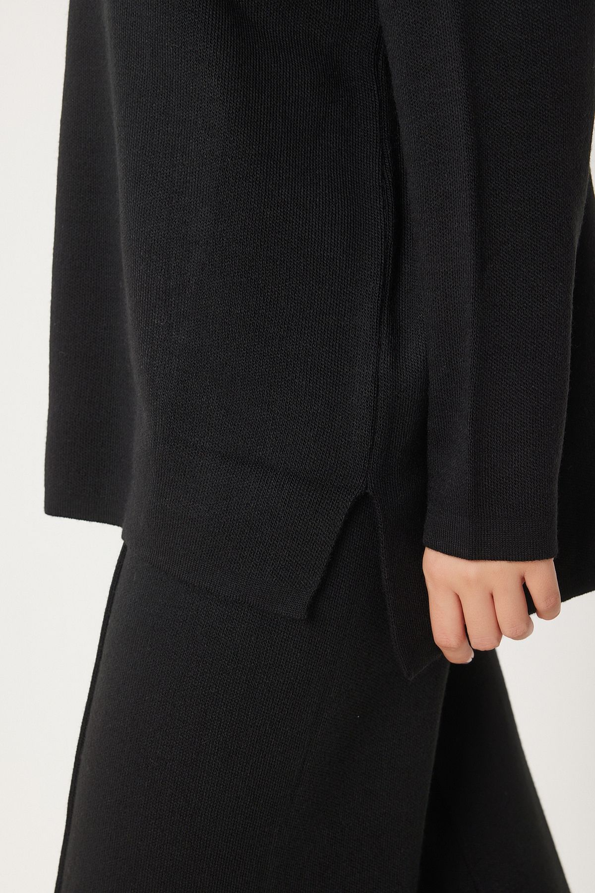 Woman Black Stylish Knitwear Cossack Pants Set Mu00012