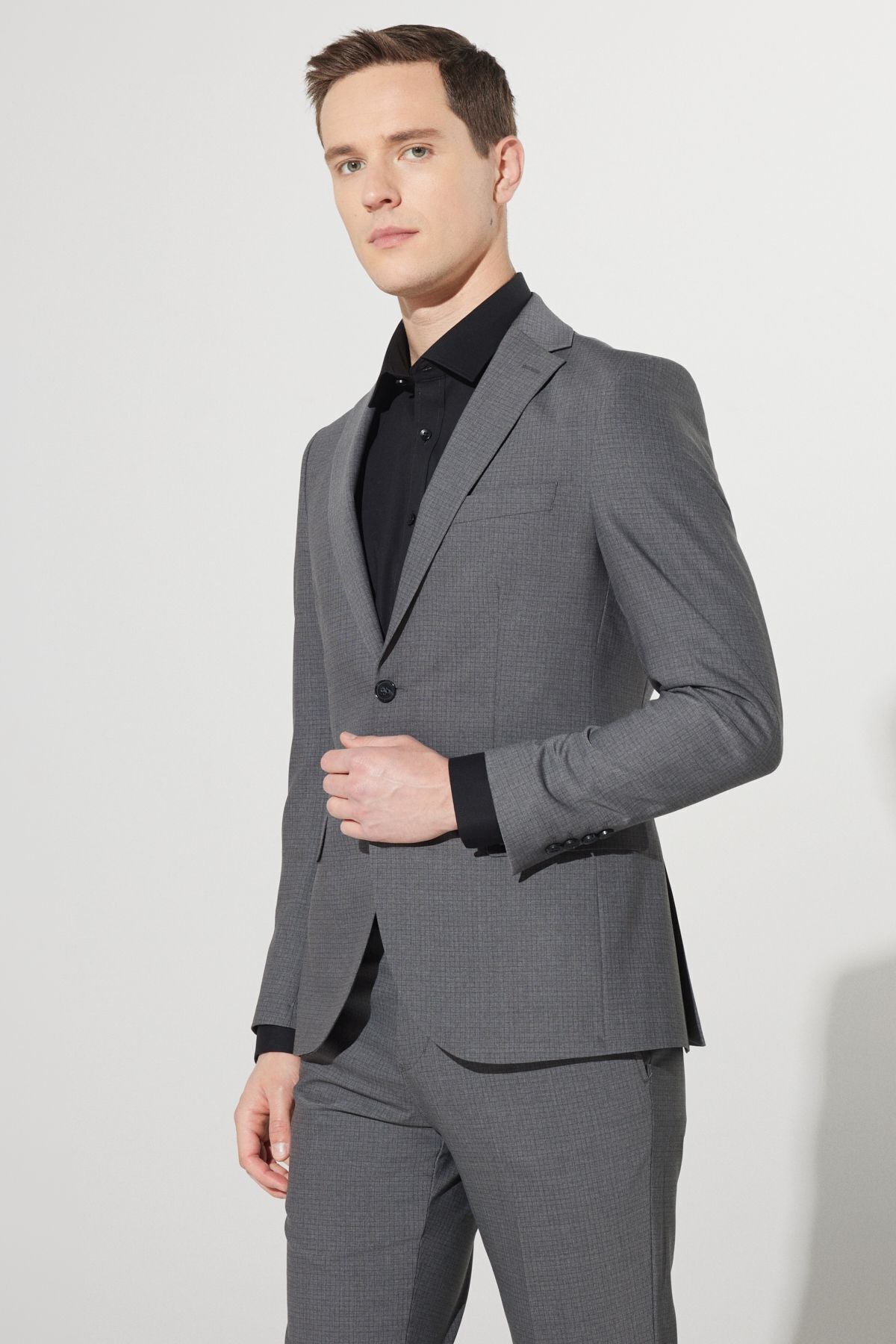 Men's Gray Extra Slim Fit Narn Cut Mono Yaka Square Wool Suit
