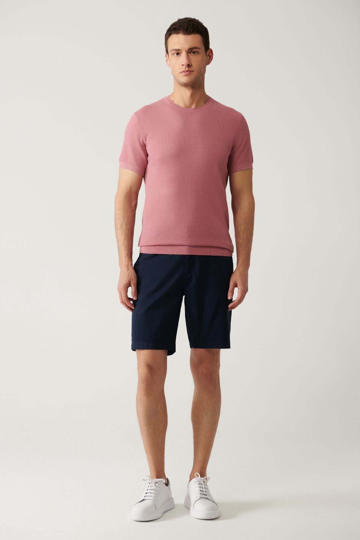 Men's rose dry bicycle collar textured cotton knitwear t-shirt E005027