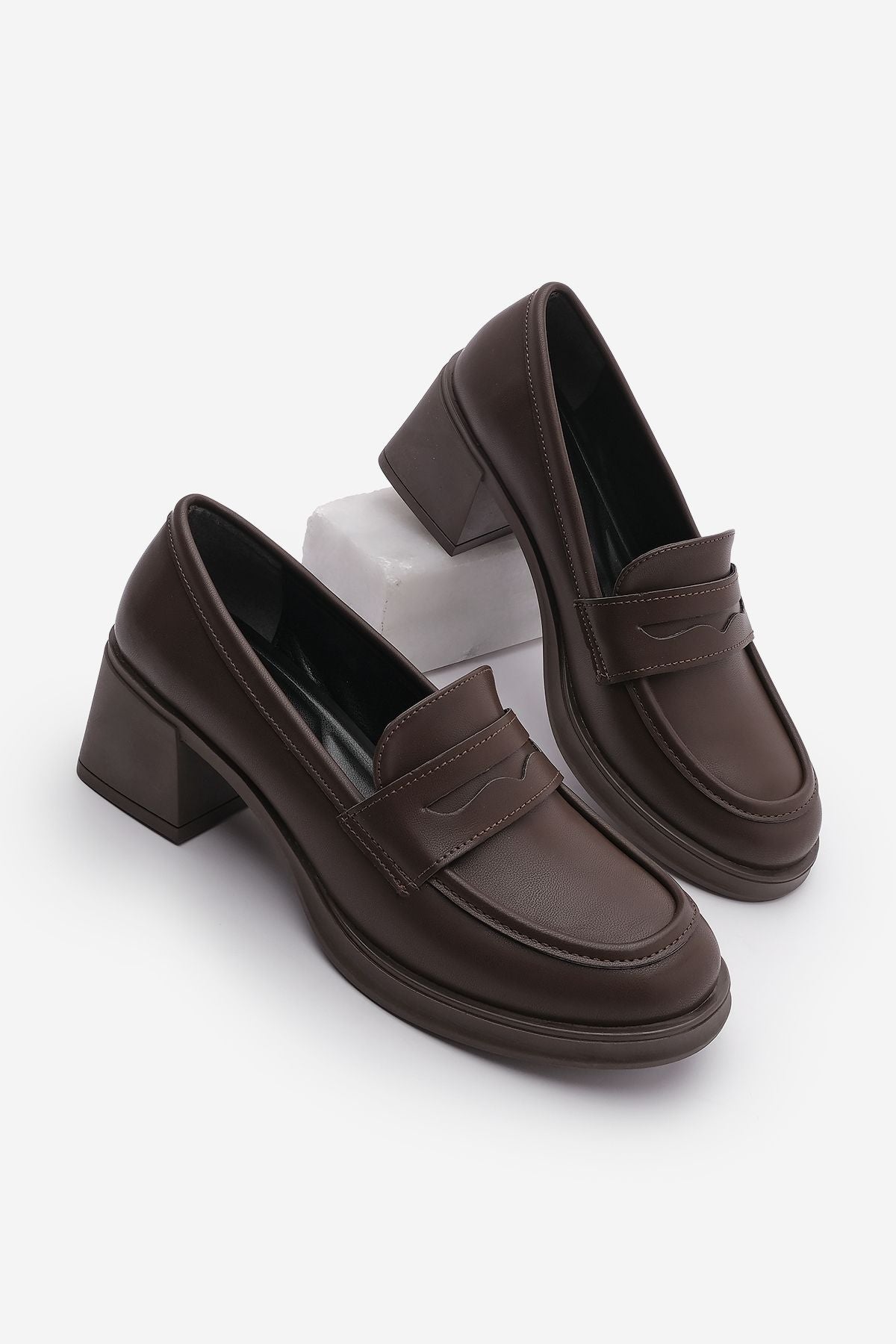 Woman Loafer Thick Heels Daily Shoes Seriz Coffee