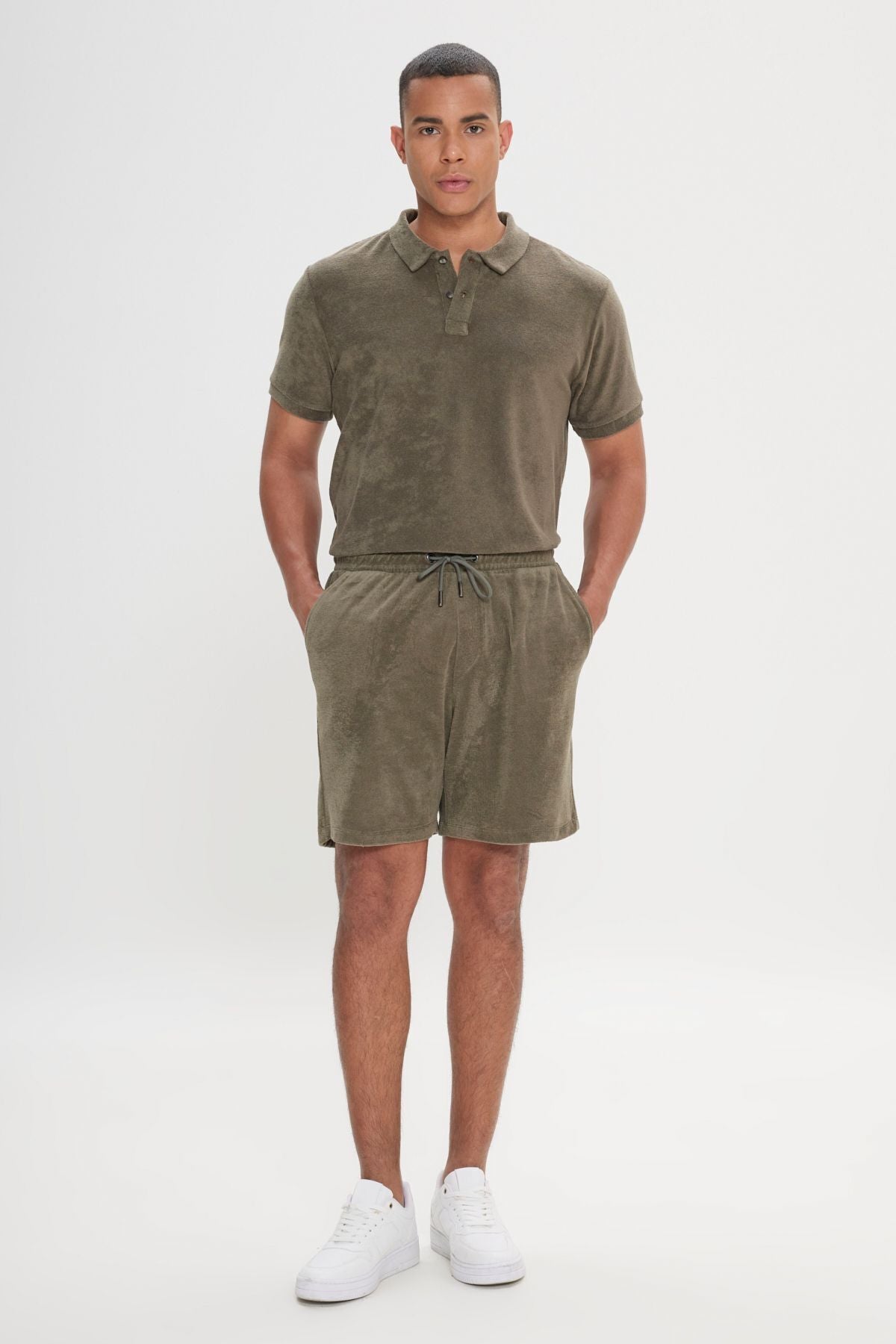 Male Khaki Standard Fit Normal Cut Towel Shorts