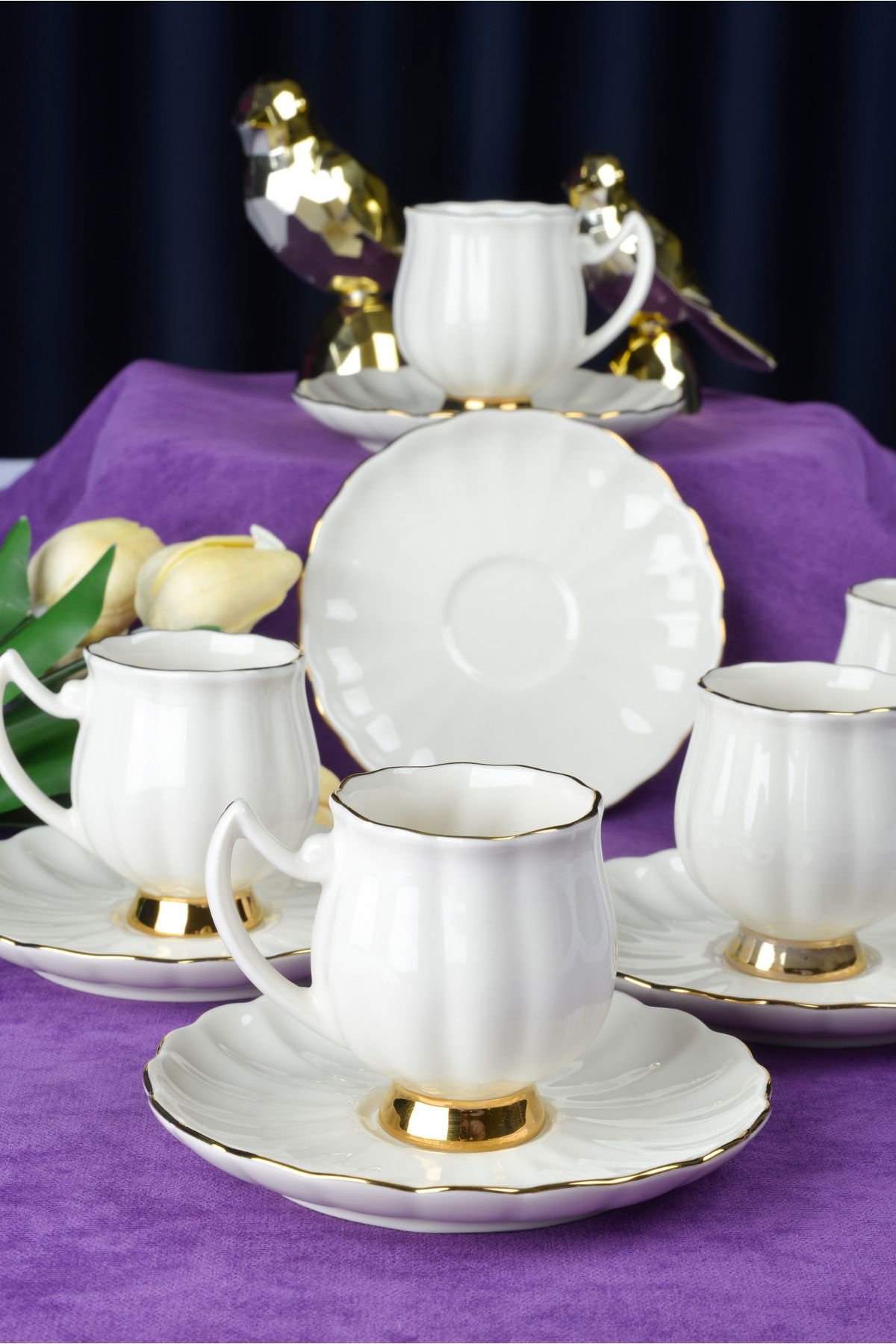 Tulip 12 Piece 6 Perons Golden Gilding Cup Set