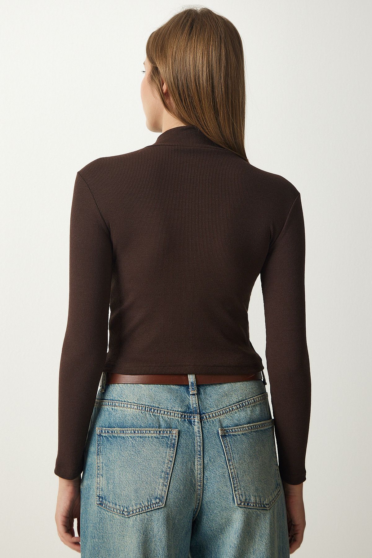 Woman Dark Brown Fisherman Fisherman Crop knitted blouse GT00059