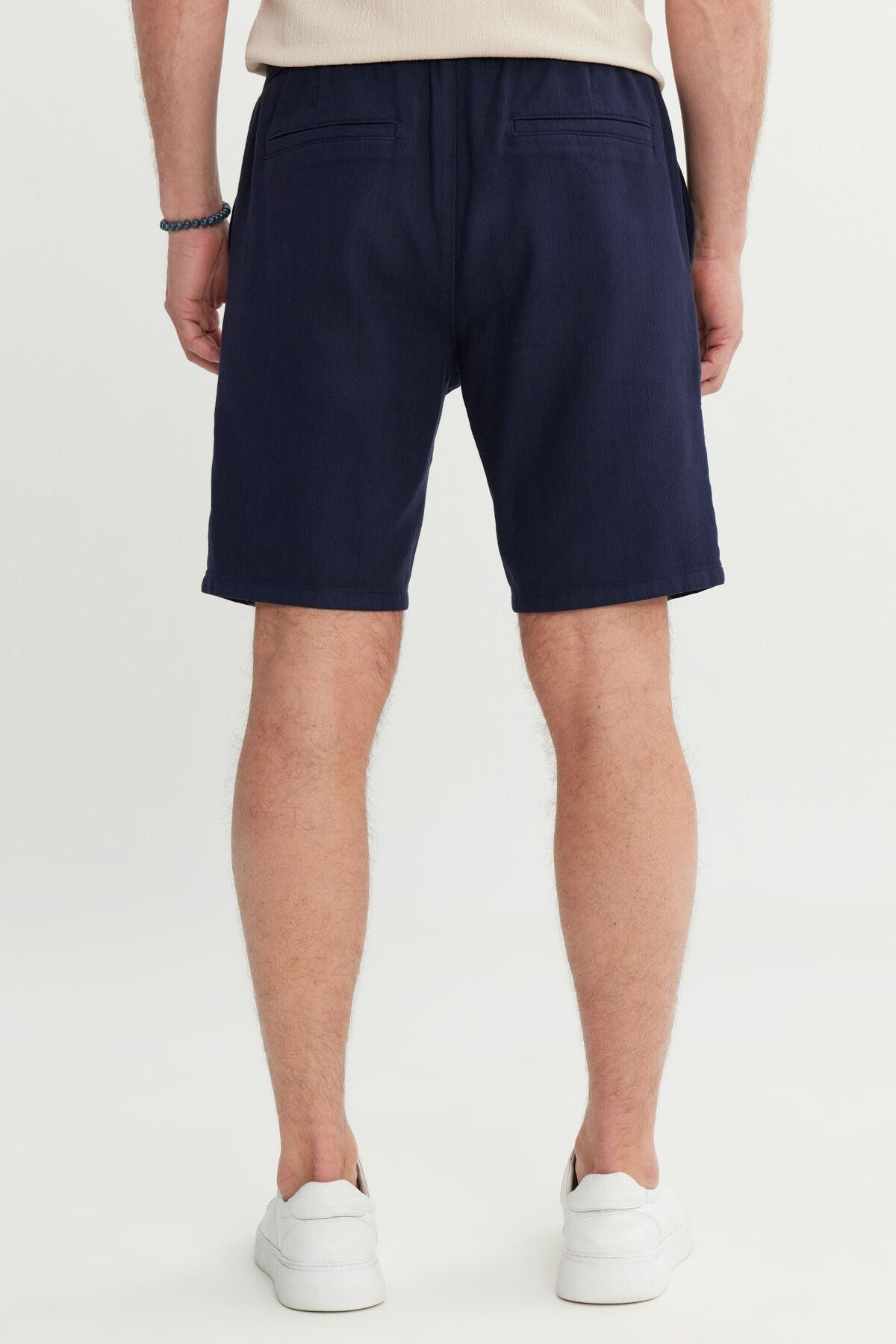 Men's Navy Blue 100 %Cotton Comfort Fit Waist Tied Flami Side Pocket Shorts