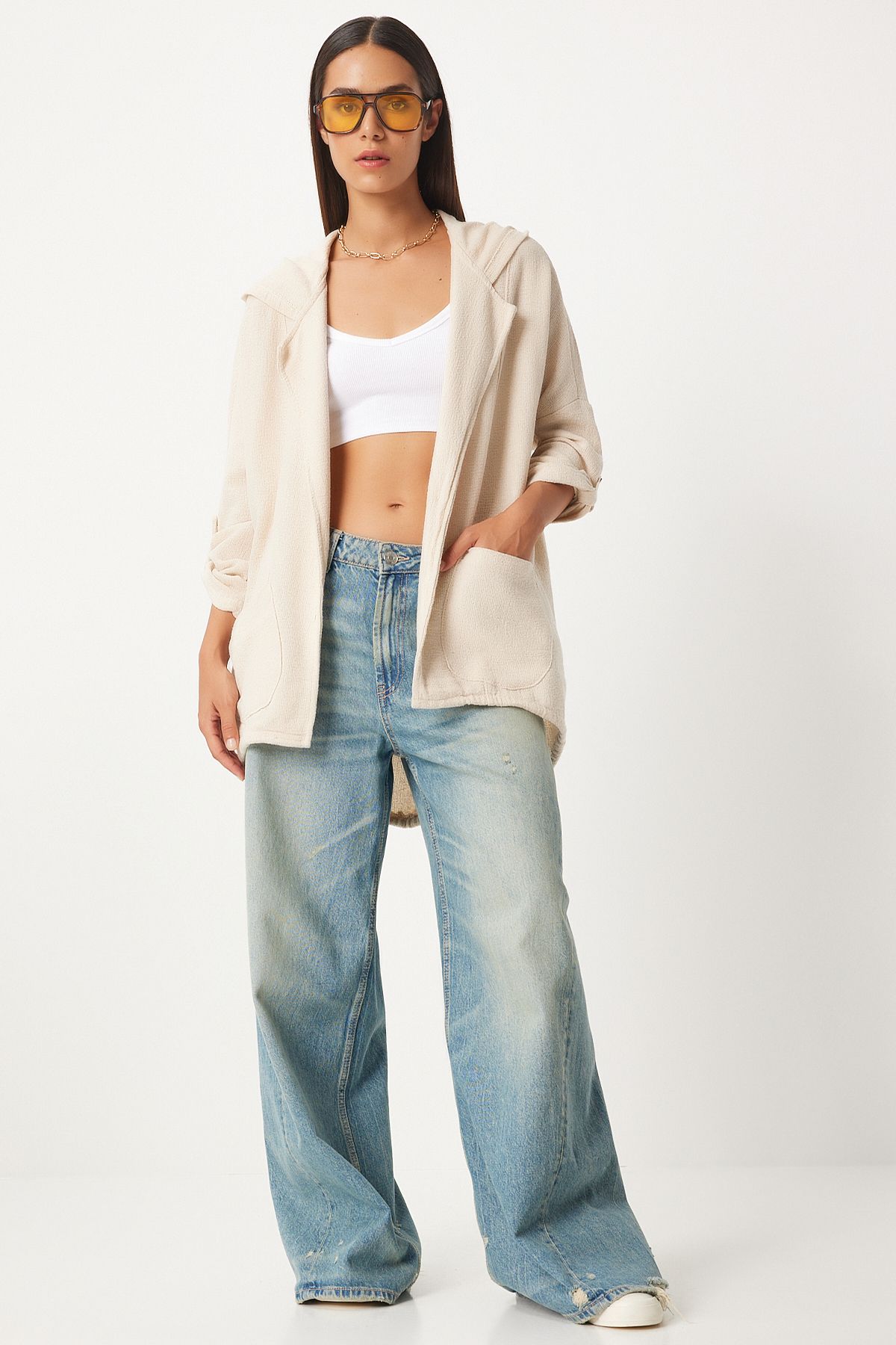 Female cream hooded overwheeling jacket gp00007