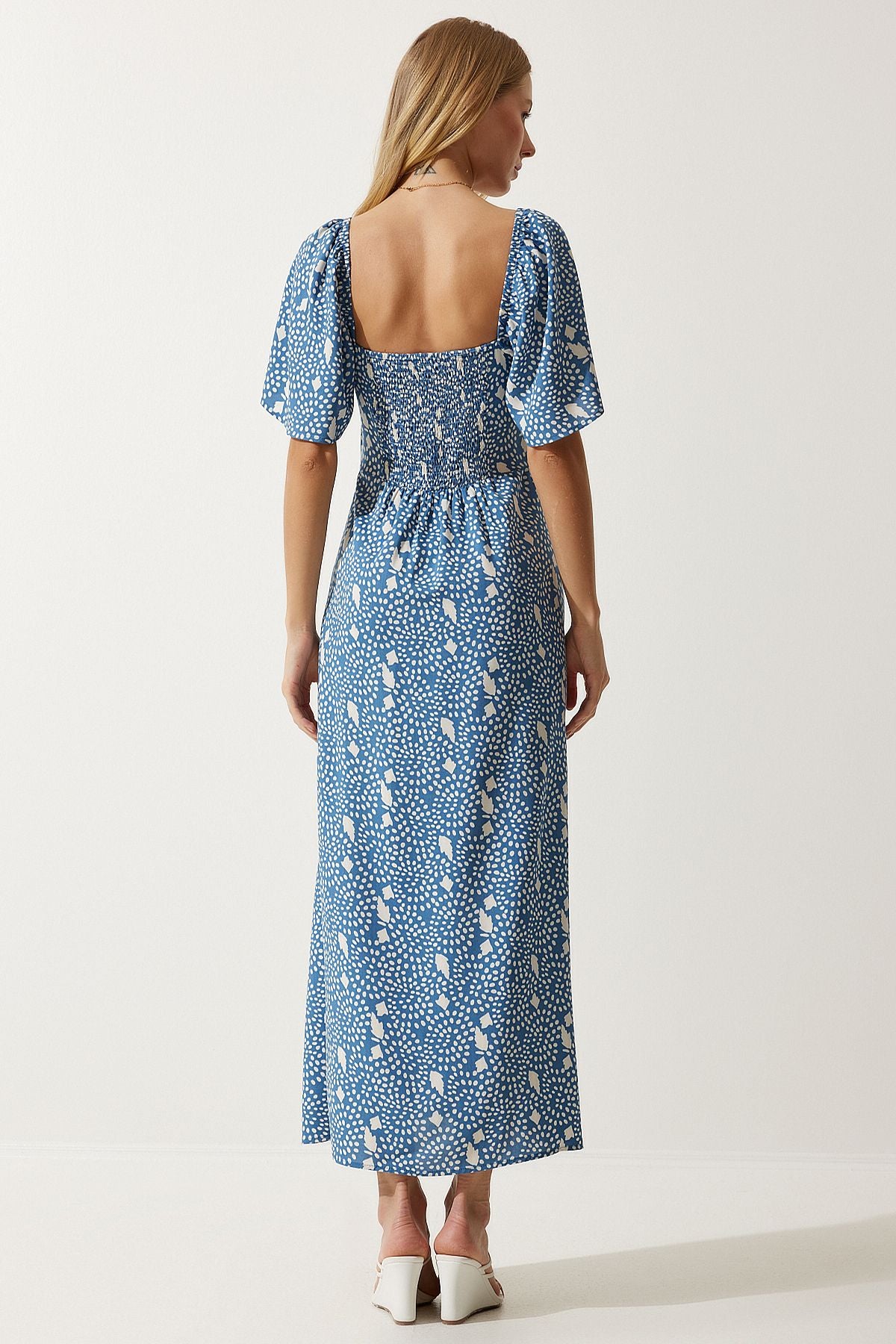 WOMEN INDIGO BLUE SPRING DETAILED VISKON DRESS UB00247