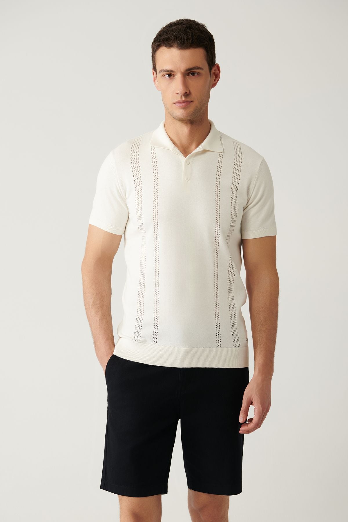 Men's Ecru 3 Button Open Outlative Polico Triko T-Shirt A41Y5096