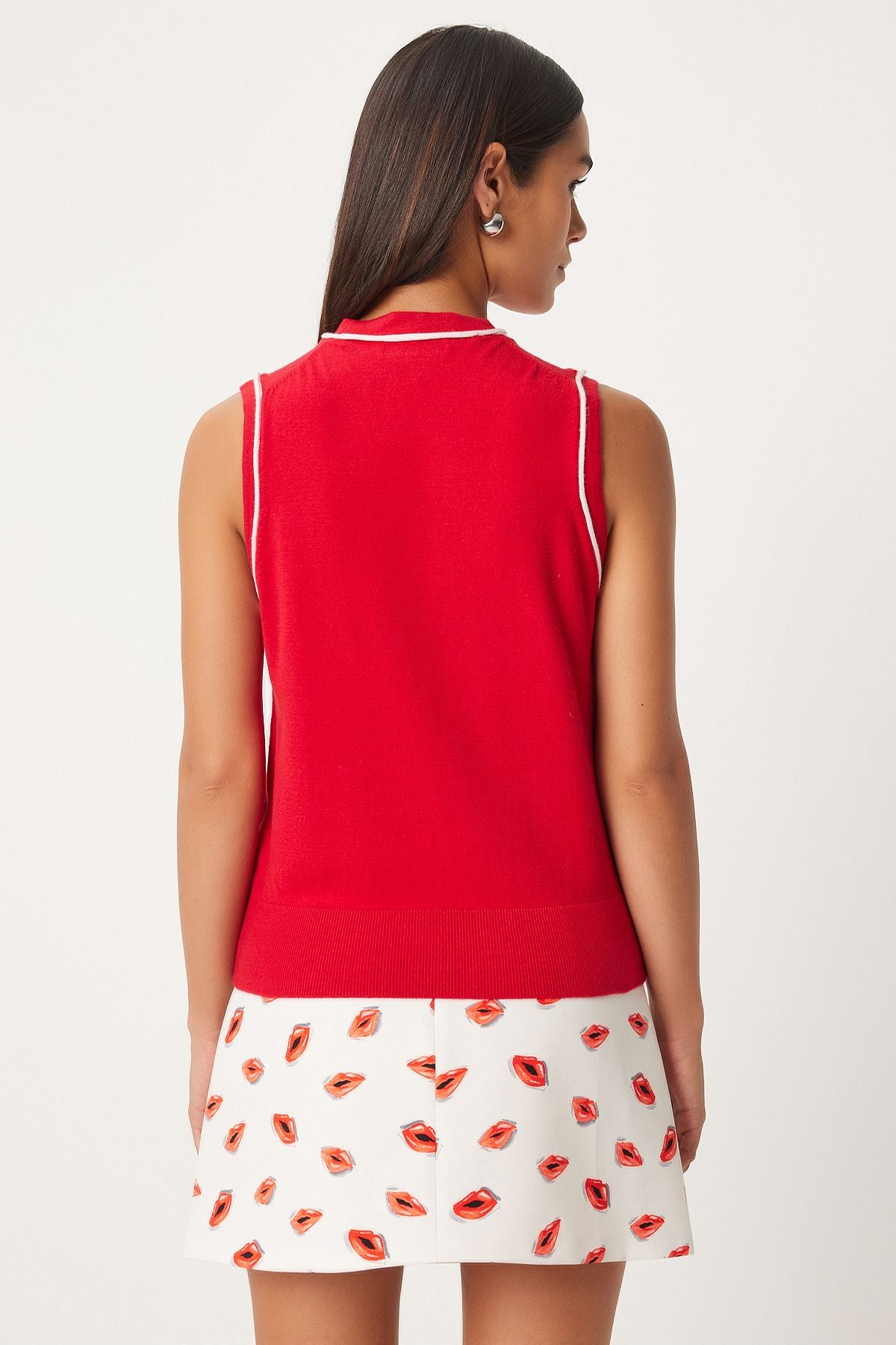 Woman Red Sleeveless Triko Blouse PF00076