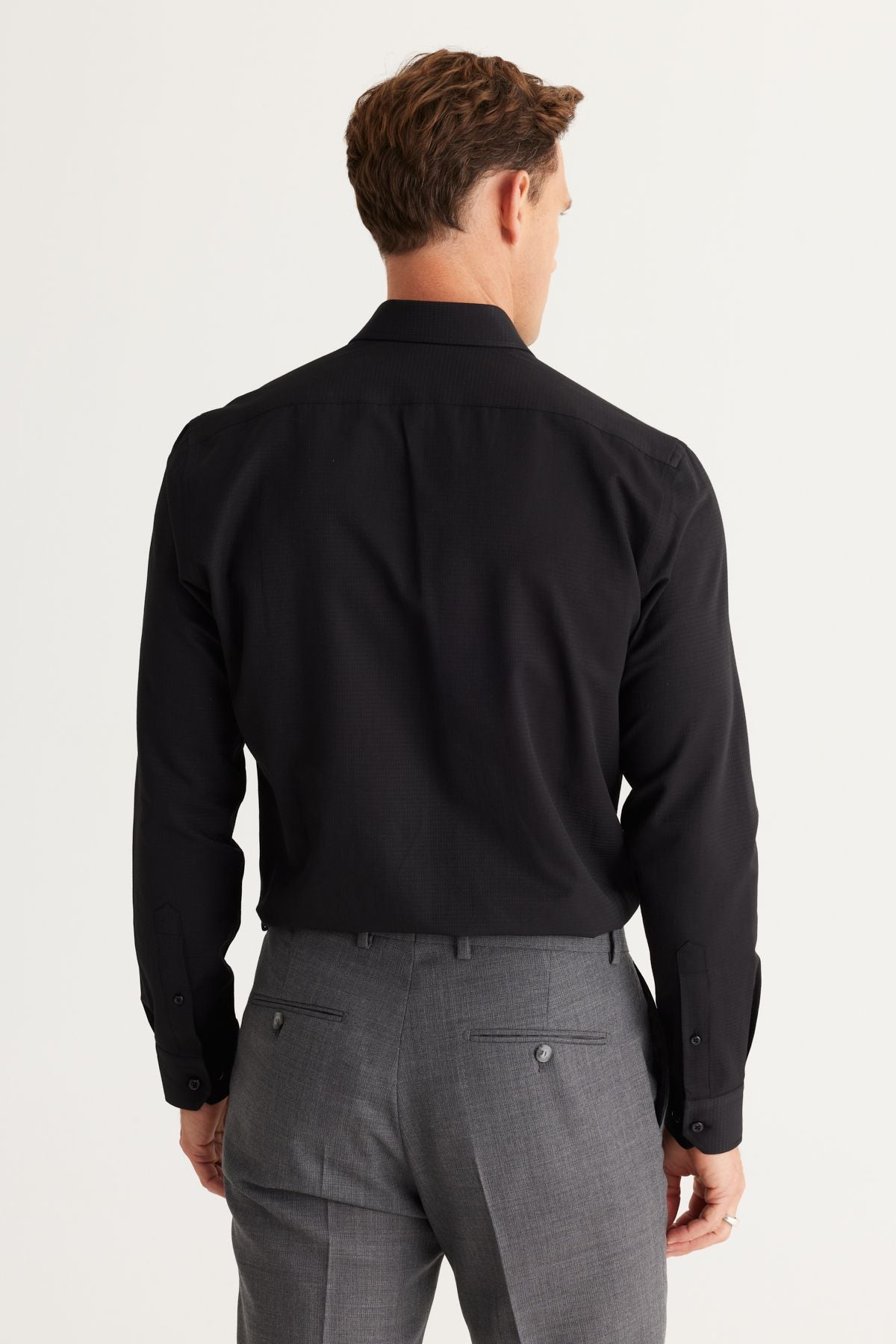 Men's black slim fit narrow tight cut cotton Astructural shirt