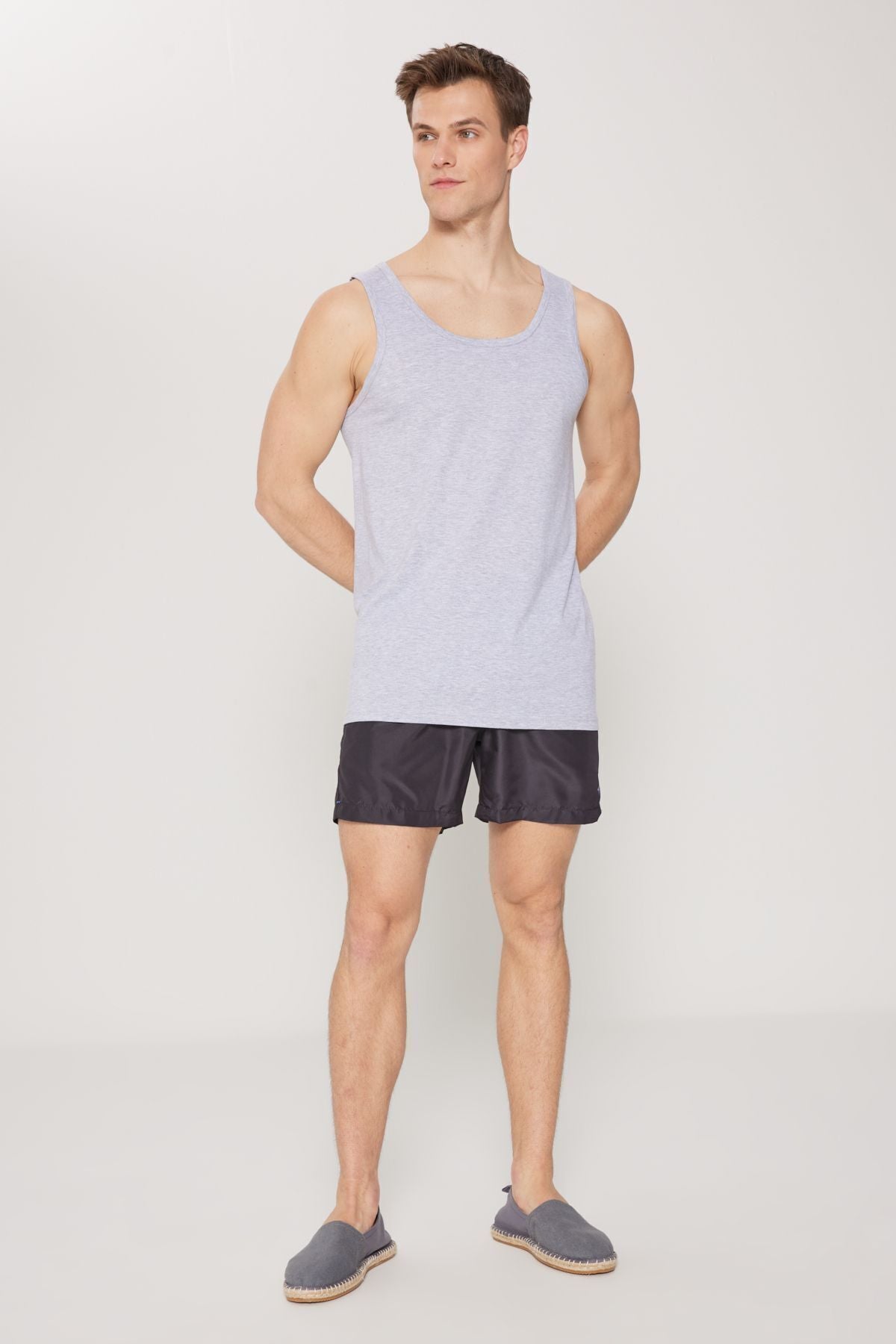 Men's Gray Melanj Sweat Cotton 2 Piece Athlete Pack standard fit normal cut