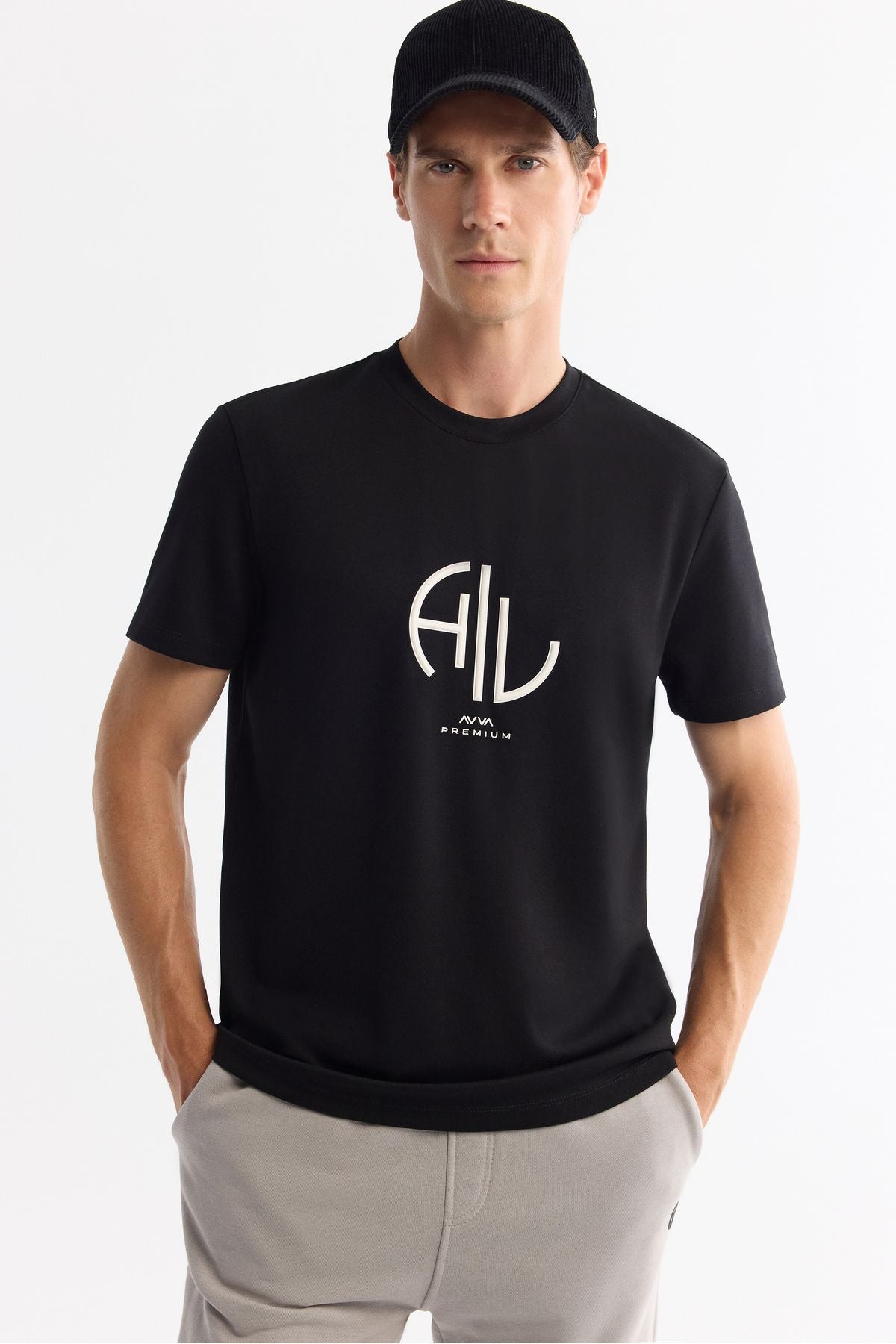 Men's black bike collar Elastan Interlok T-shirt A42y1001
