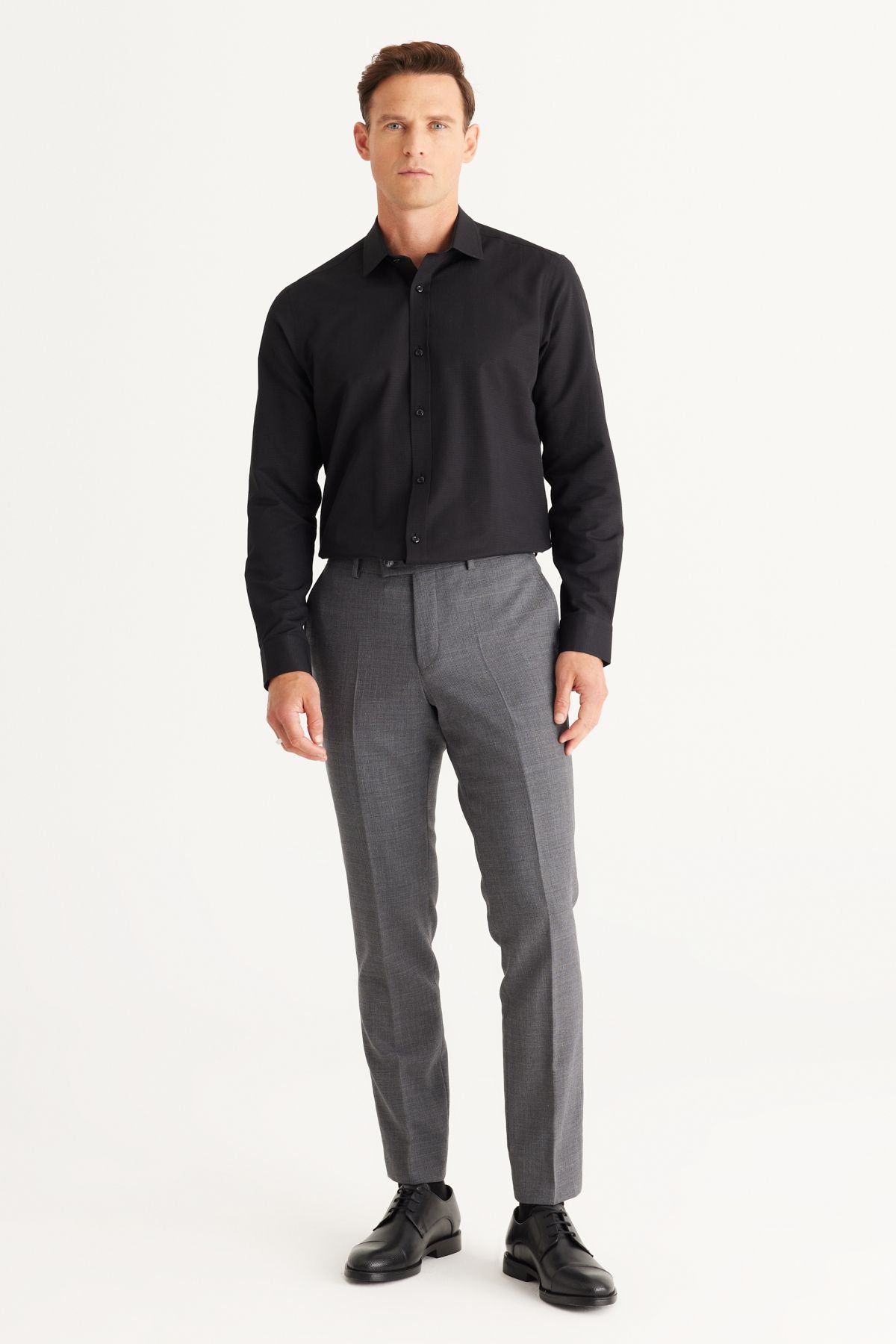Men's black slim fit narrow tight cut cotton Astructural shirt