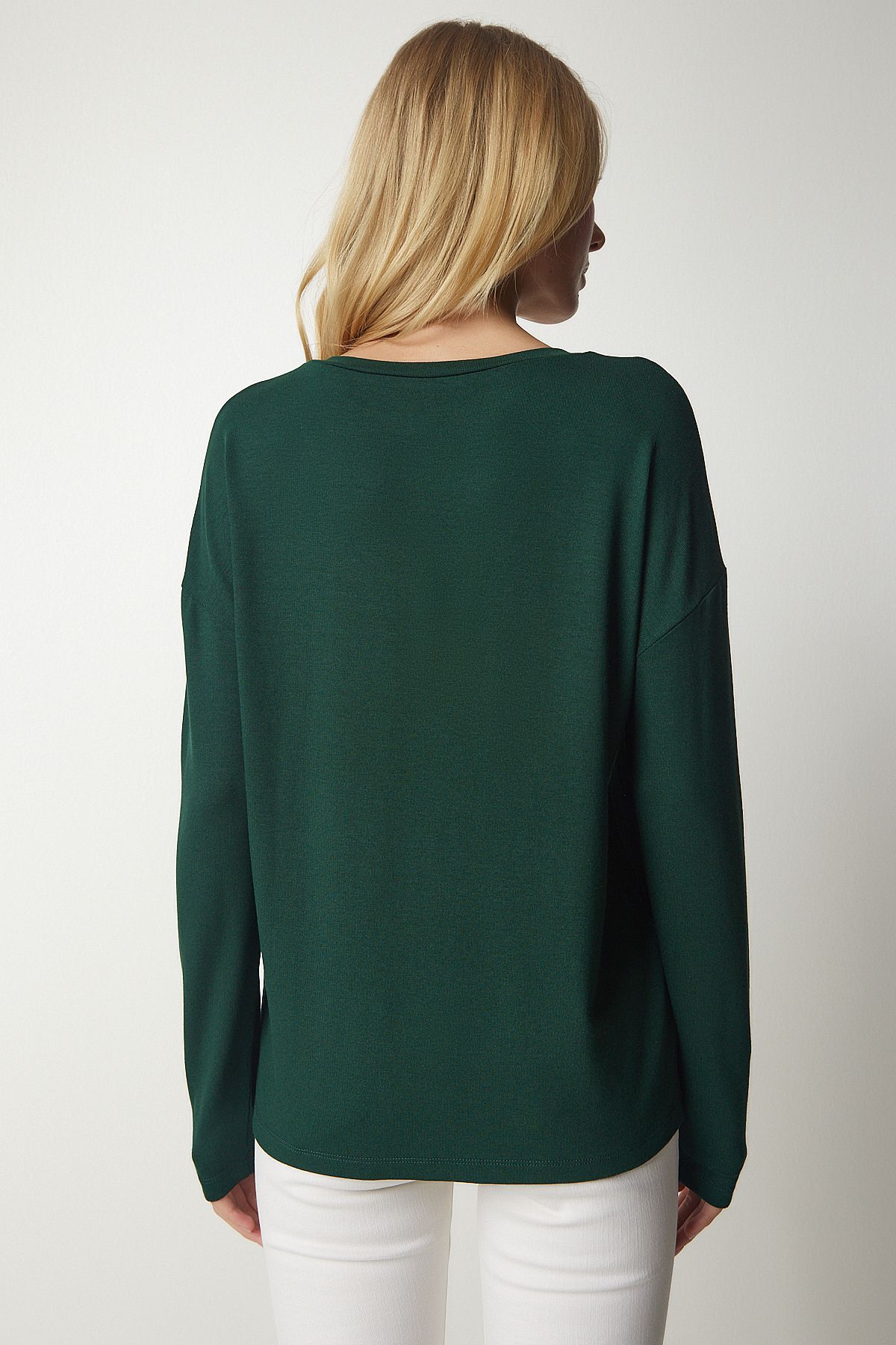 Female Emerald Green V -Yaka Knitwear Blouse UB00150