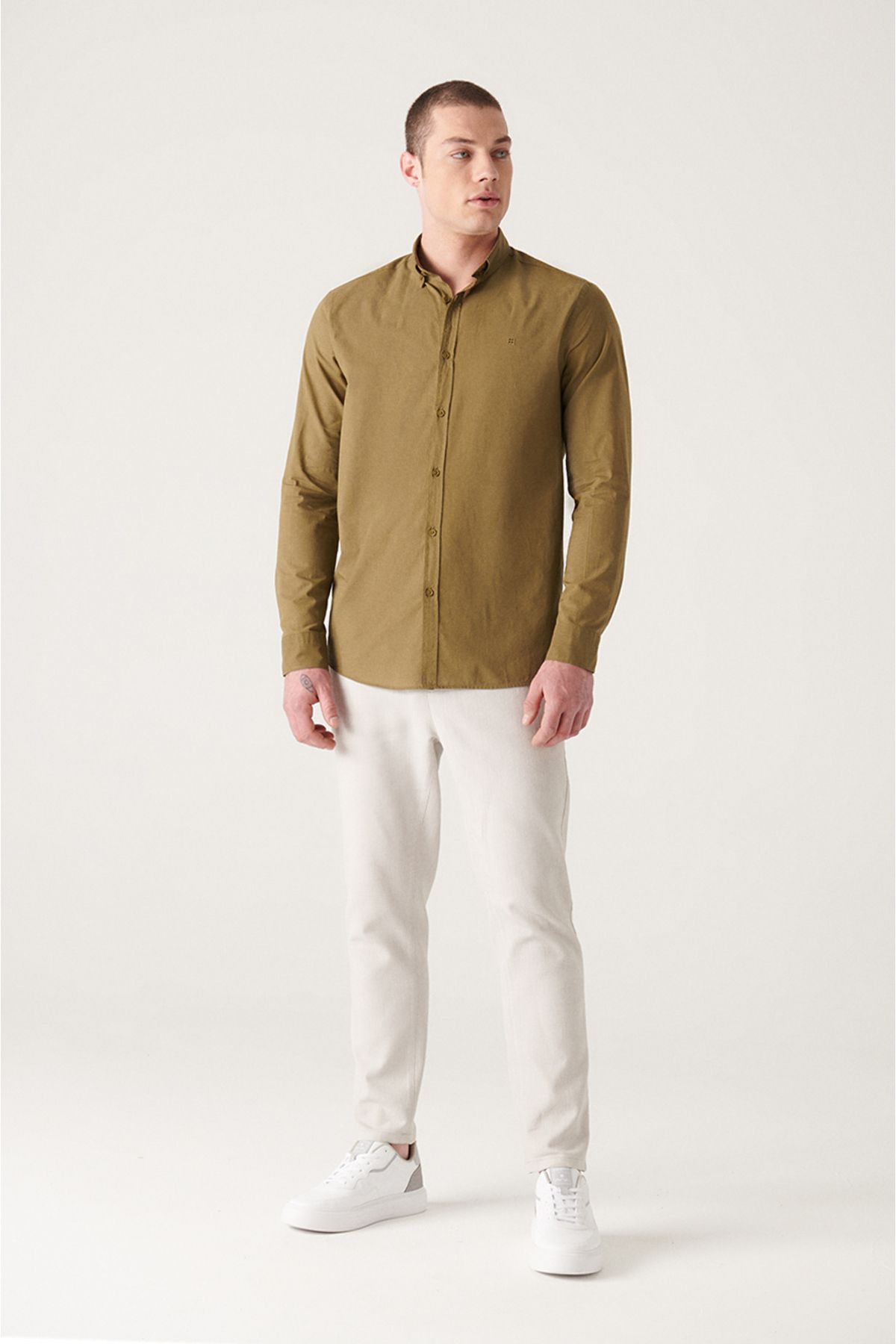 Men's Khaki 100 %Cotton Futter Soft key buttoned collar shirt E002206