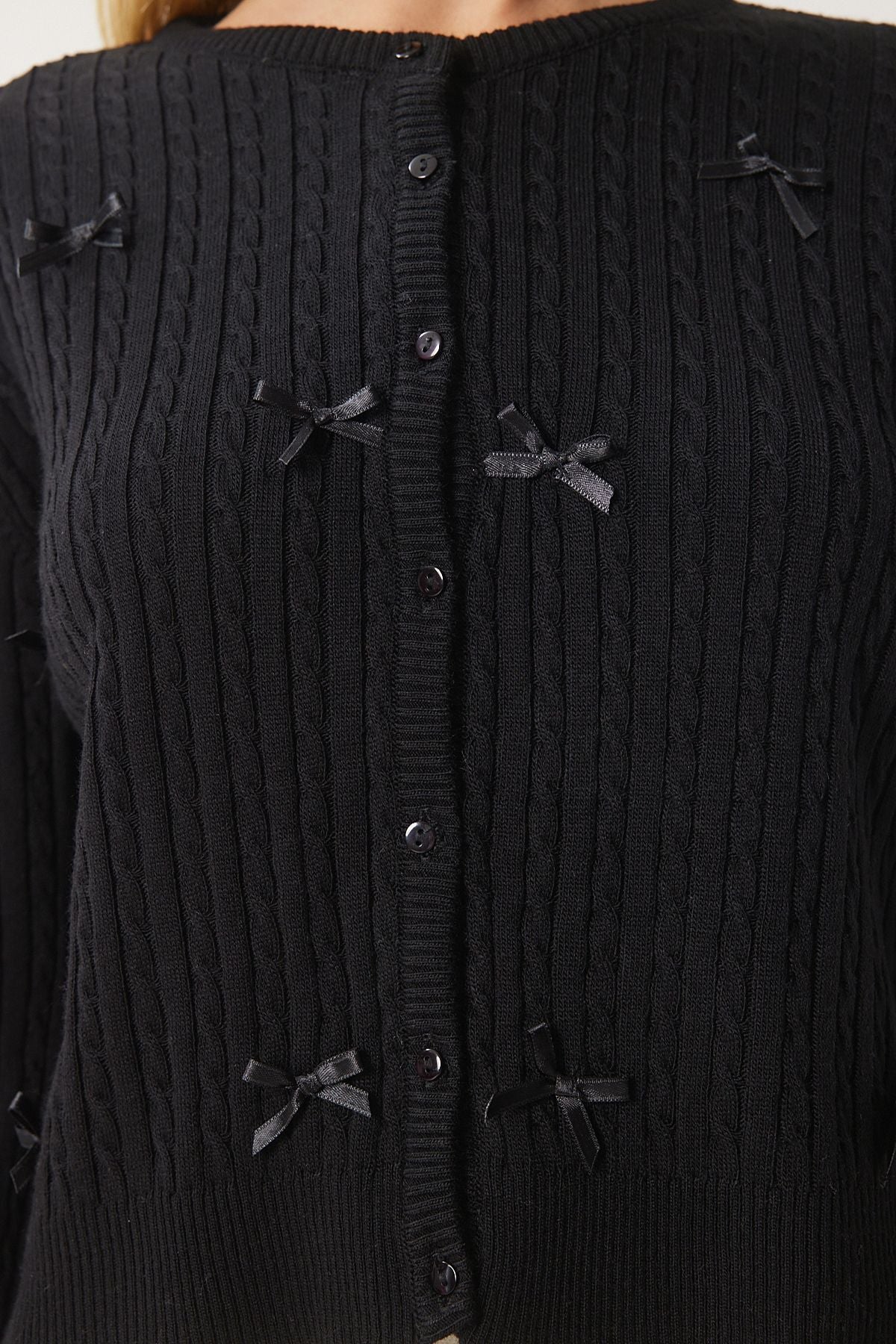 Women's black bow knit knitwear cardigan PF00102