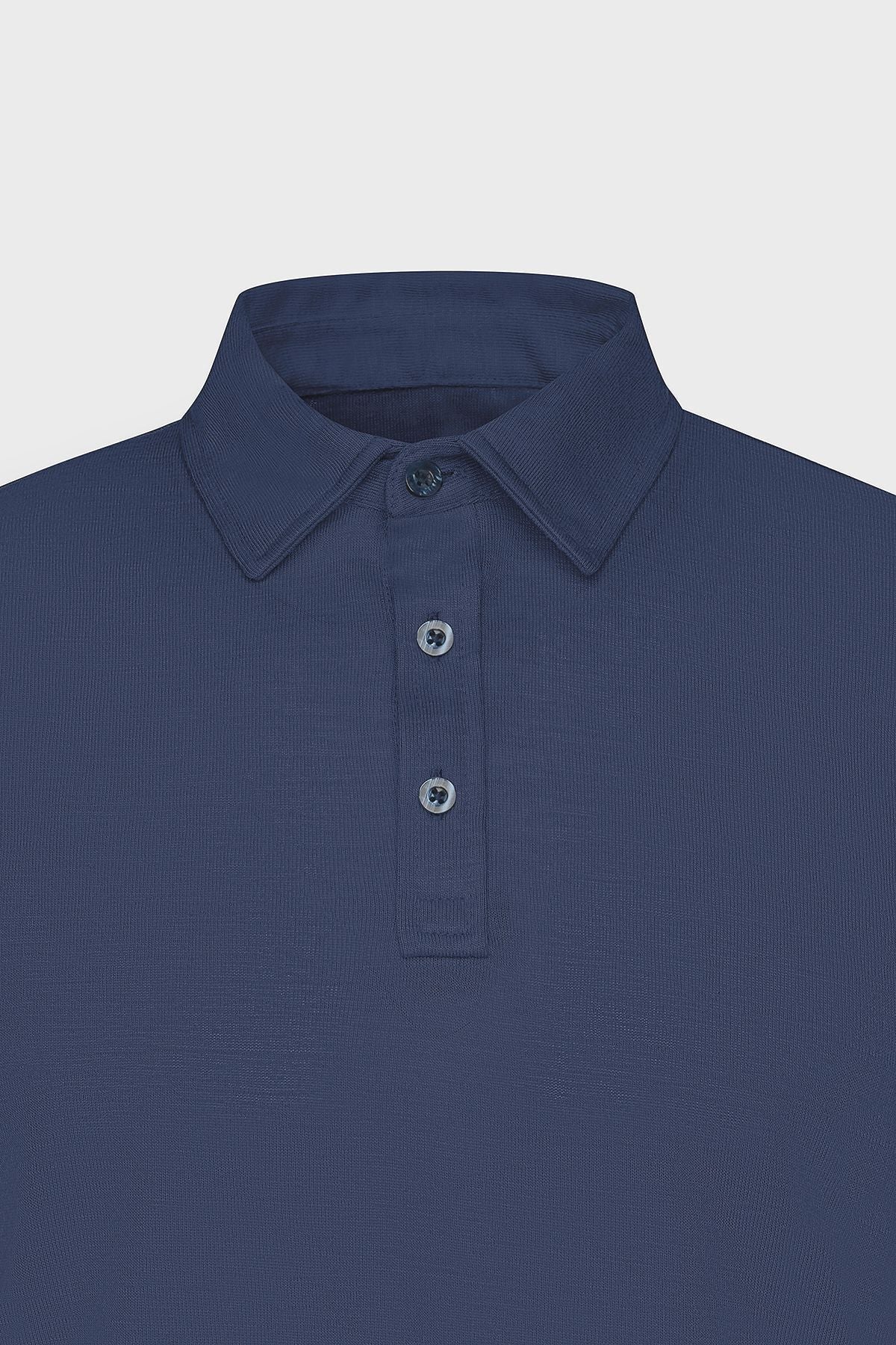 Men's navy blue slim fit narrow cut polo collar flat casual T -shirt