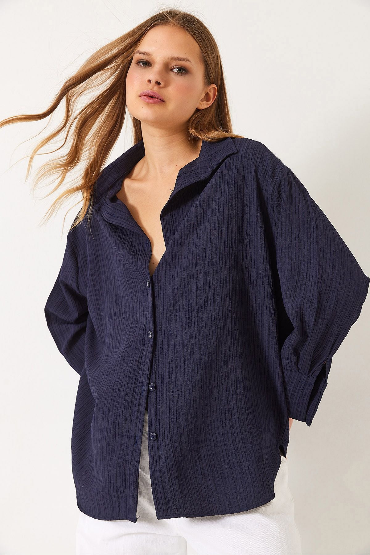 Woman Low Shoulder Oversize Basic Bürümcük Shirt 60392 60271069