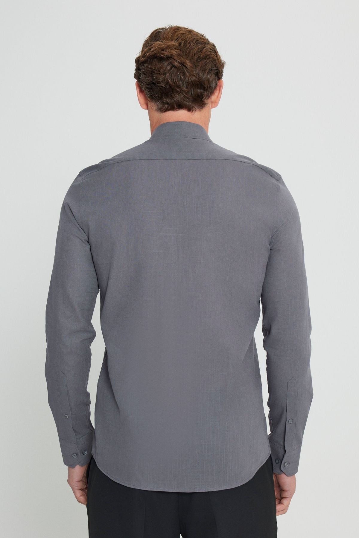 Men's anthracite 100 %cotton breathing fabric pennant oxford slim fit button collar shirt