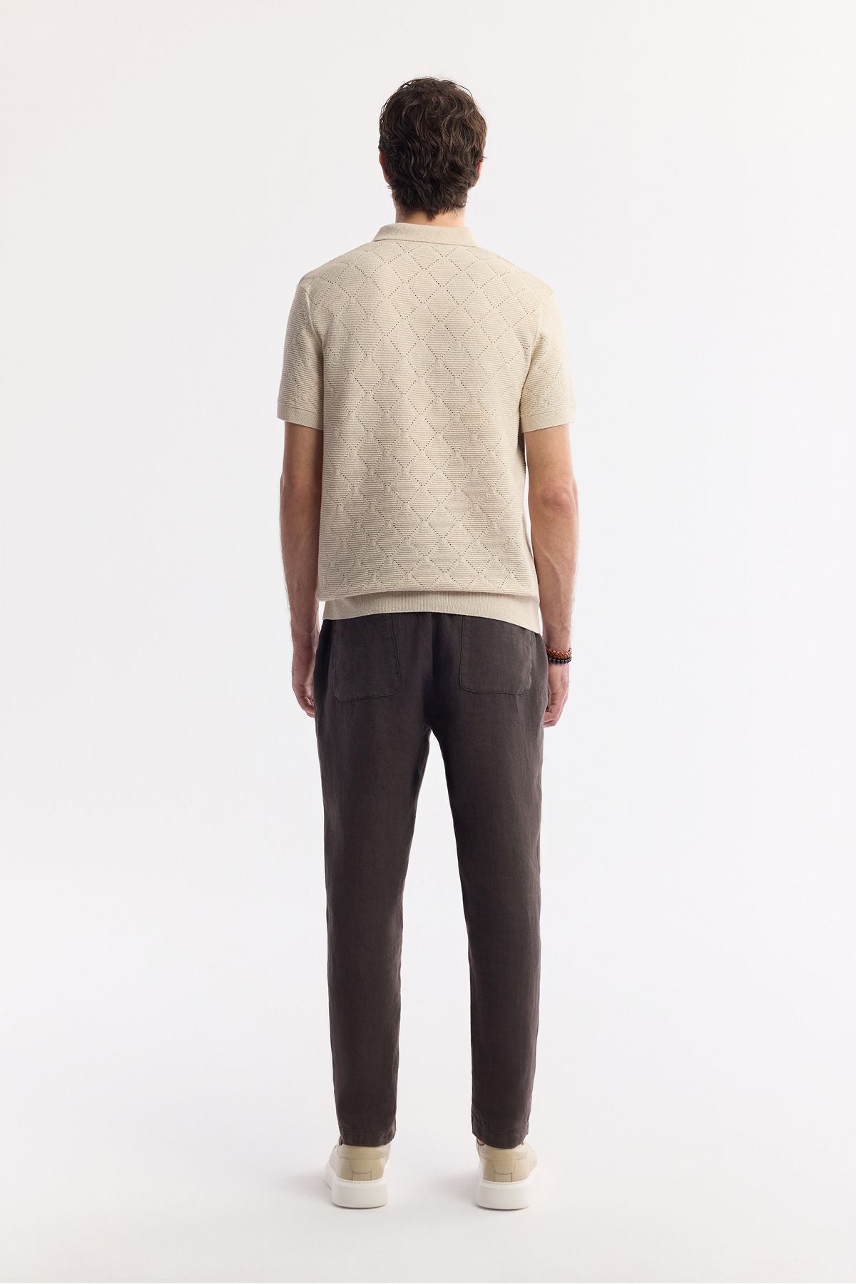 Men's Beige Polo Yaka Jacquard Bouquet Yarn Triko T-Shirt A51Y5040