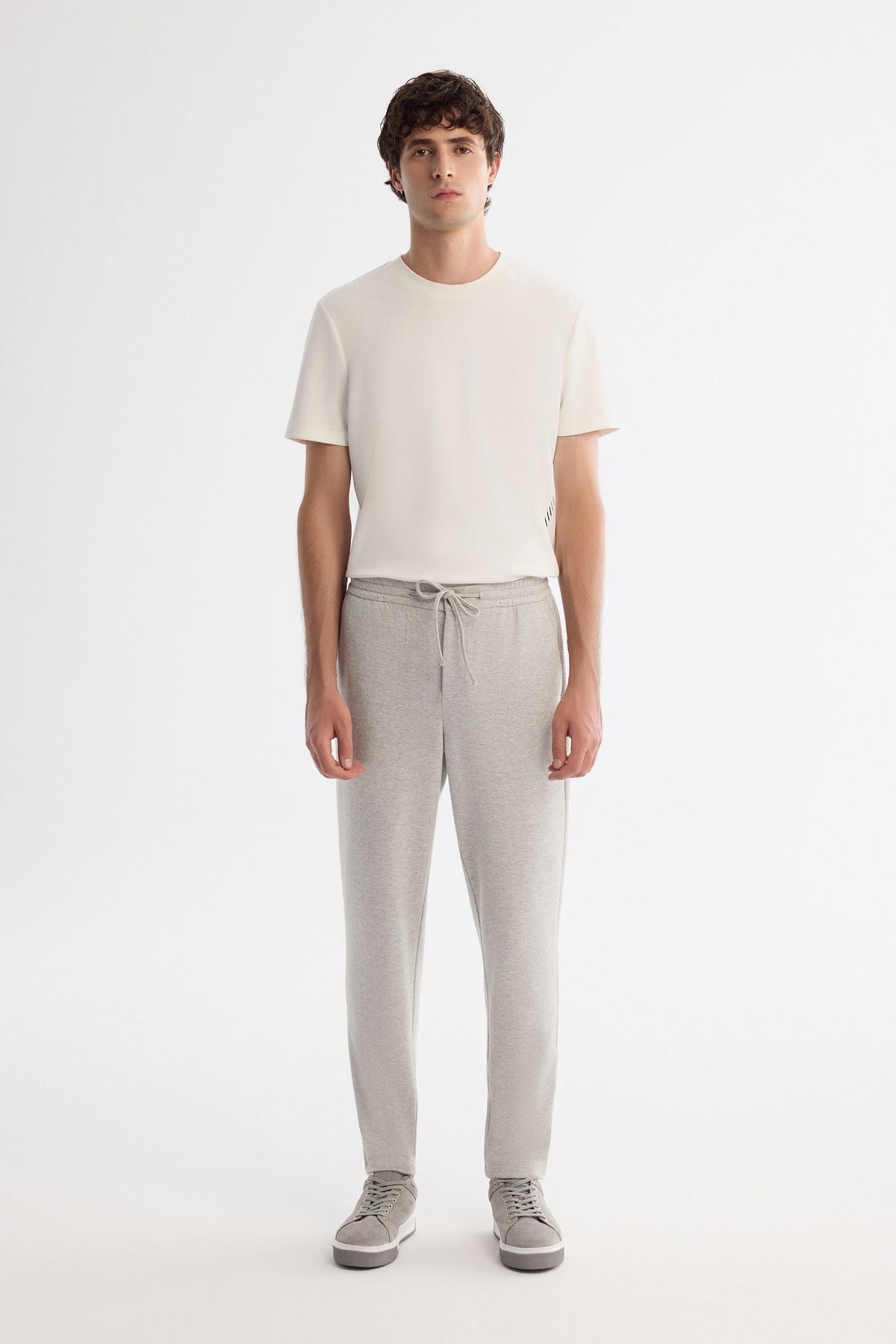 Men's gray side with rubber herringbone knitted laces pants A42y3016