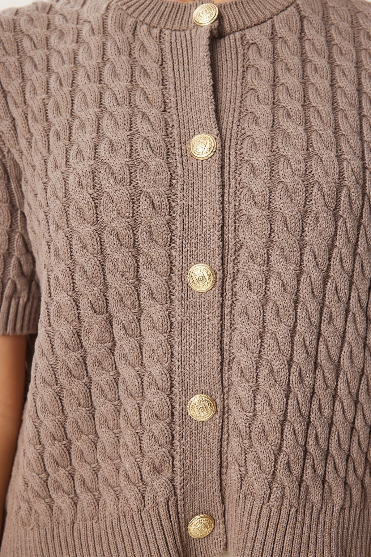 Female mink bike collar braided knitwear cardigan US00946