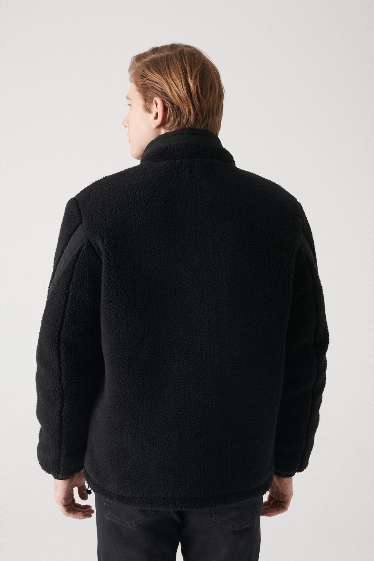 Men's black upright collar plush coat A22y6026