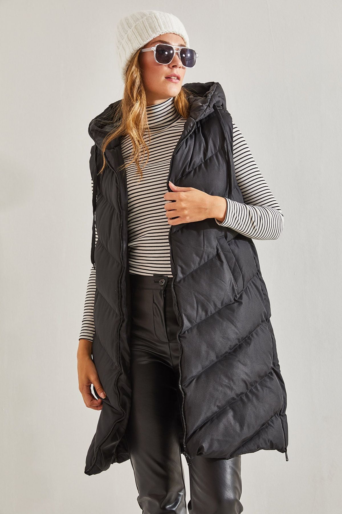Women's sides Zippered Long Swelling Vest