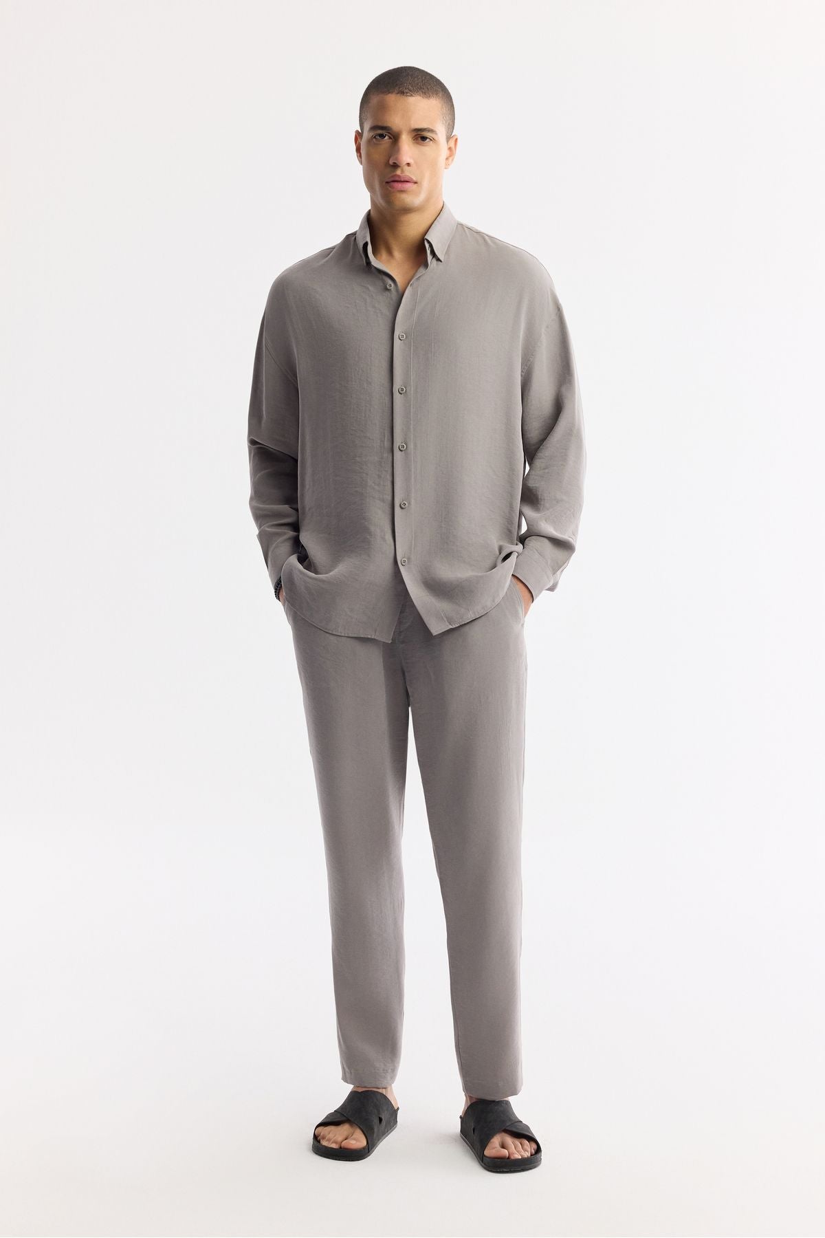 Male Nardo Gray Gray Brit with British Modal Mixed Casual Cut Oversize Fit Shirt A51y2168