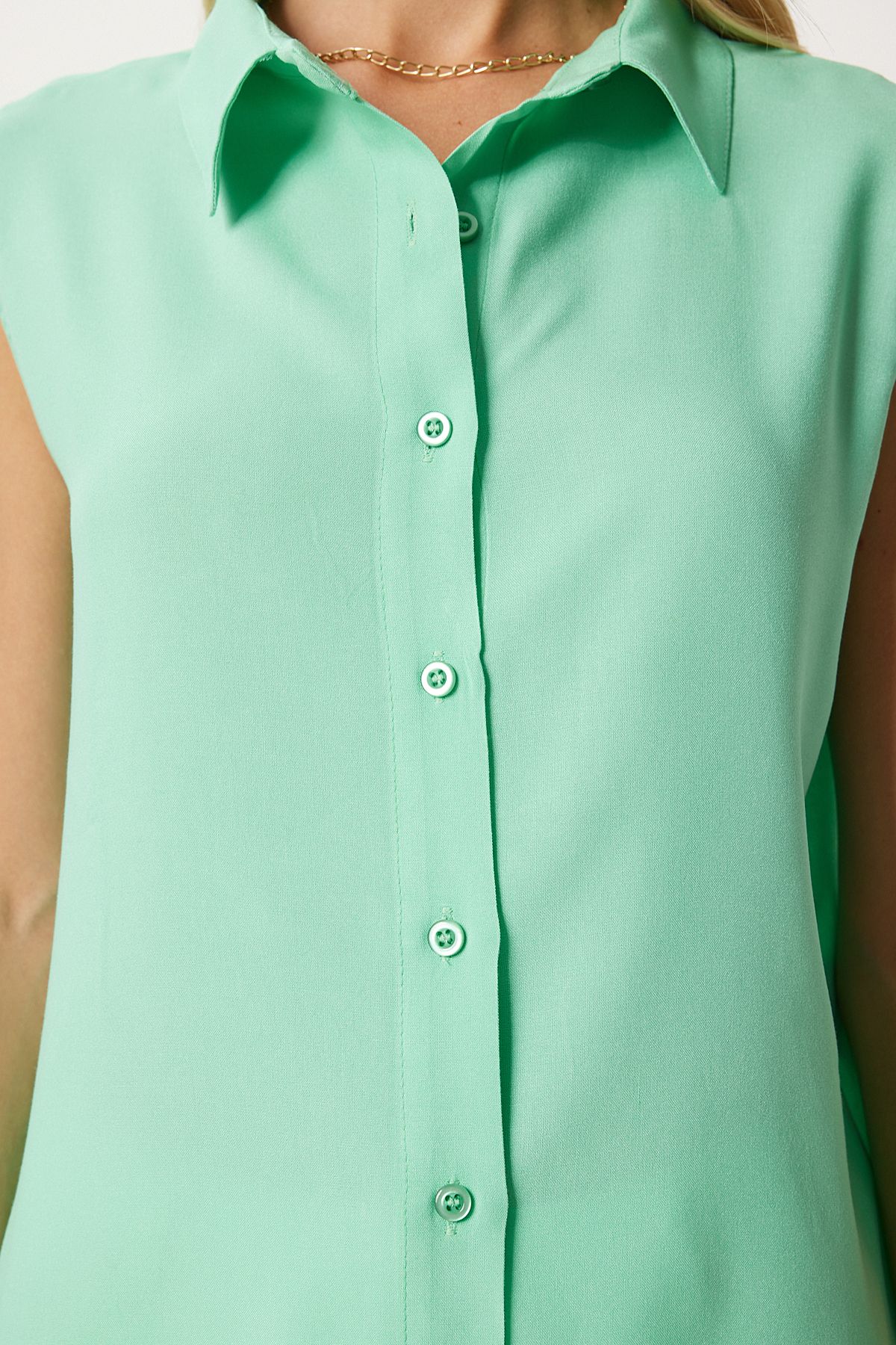 Female Water Green Sleeveless viscose shirt to00129