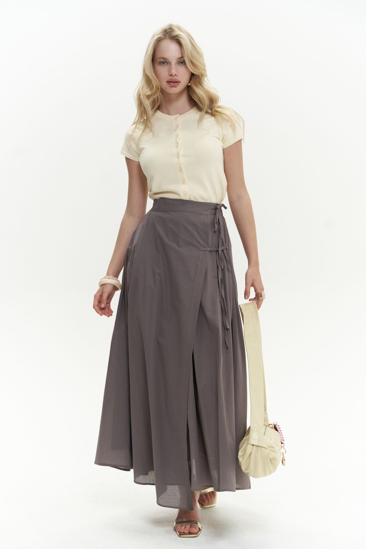 Aida Rope Detail Pleated Smoked Skirt