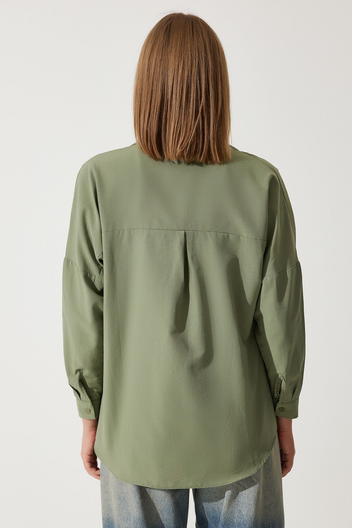 Woman Khaki Oversize Long Basic Shirt DD00842