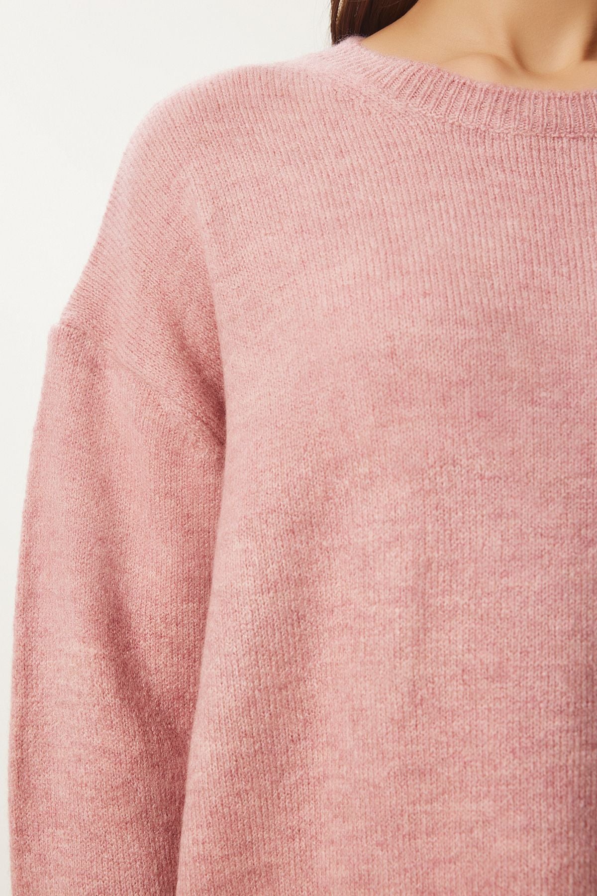 Kadın Orta Pembe Oversize Triko Kazak PN00054