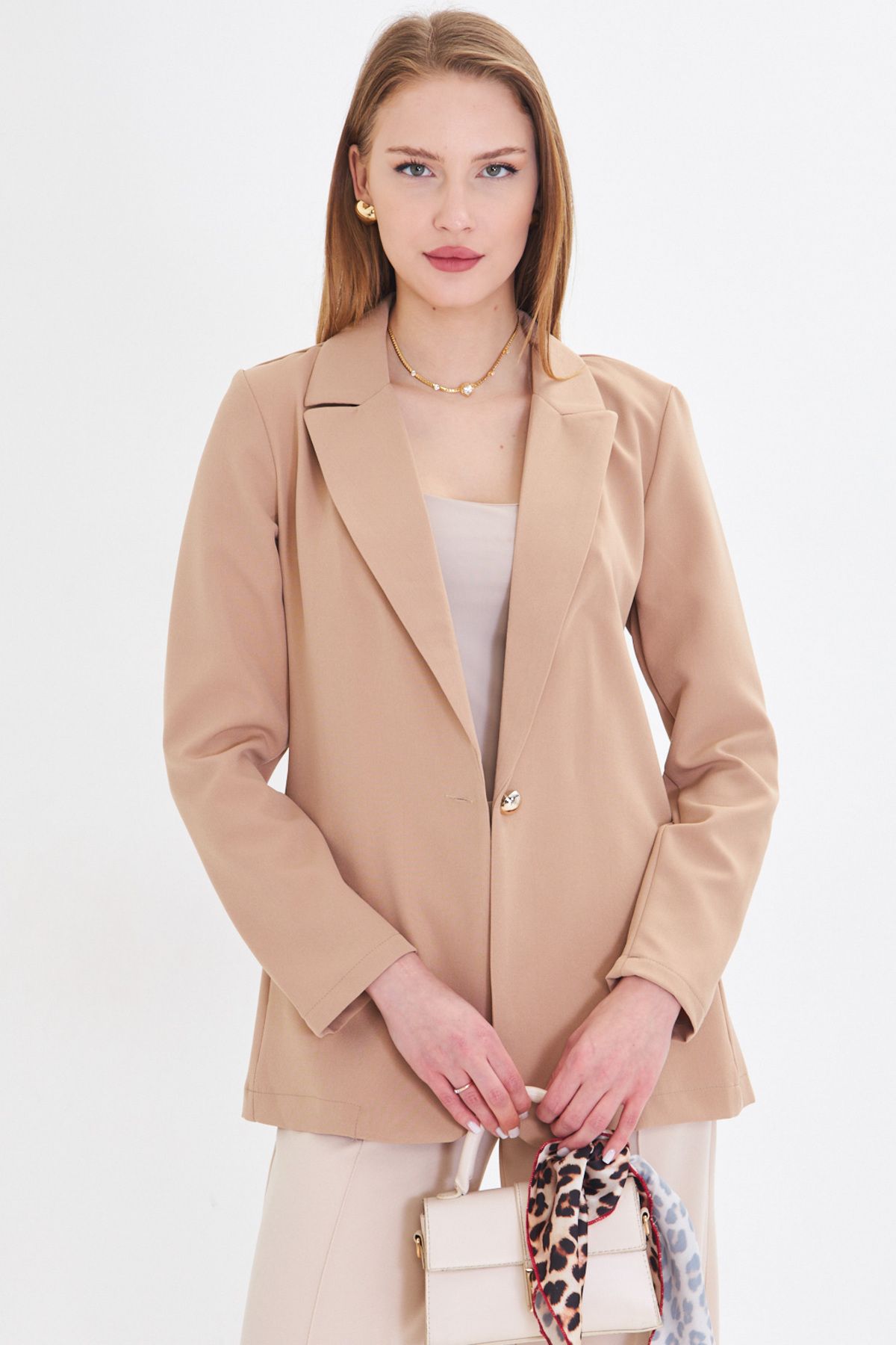 Female Beige Single button Jacket ARM-20K001020