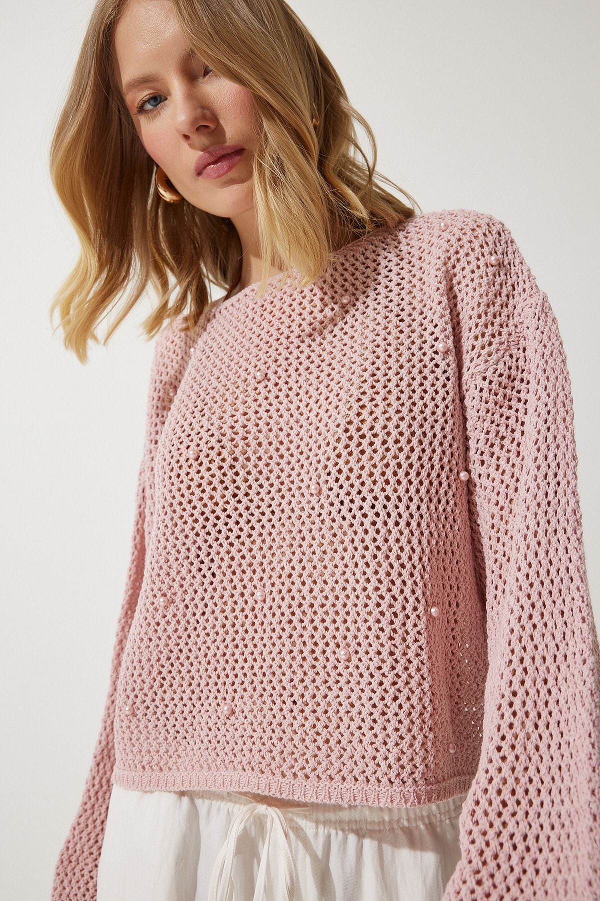 Female Powder Pearl Detailed Offer Mevsim Triko Sweater MW00146