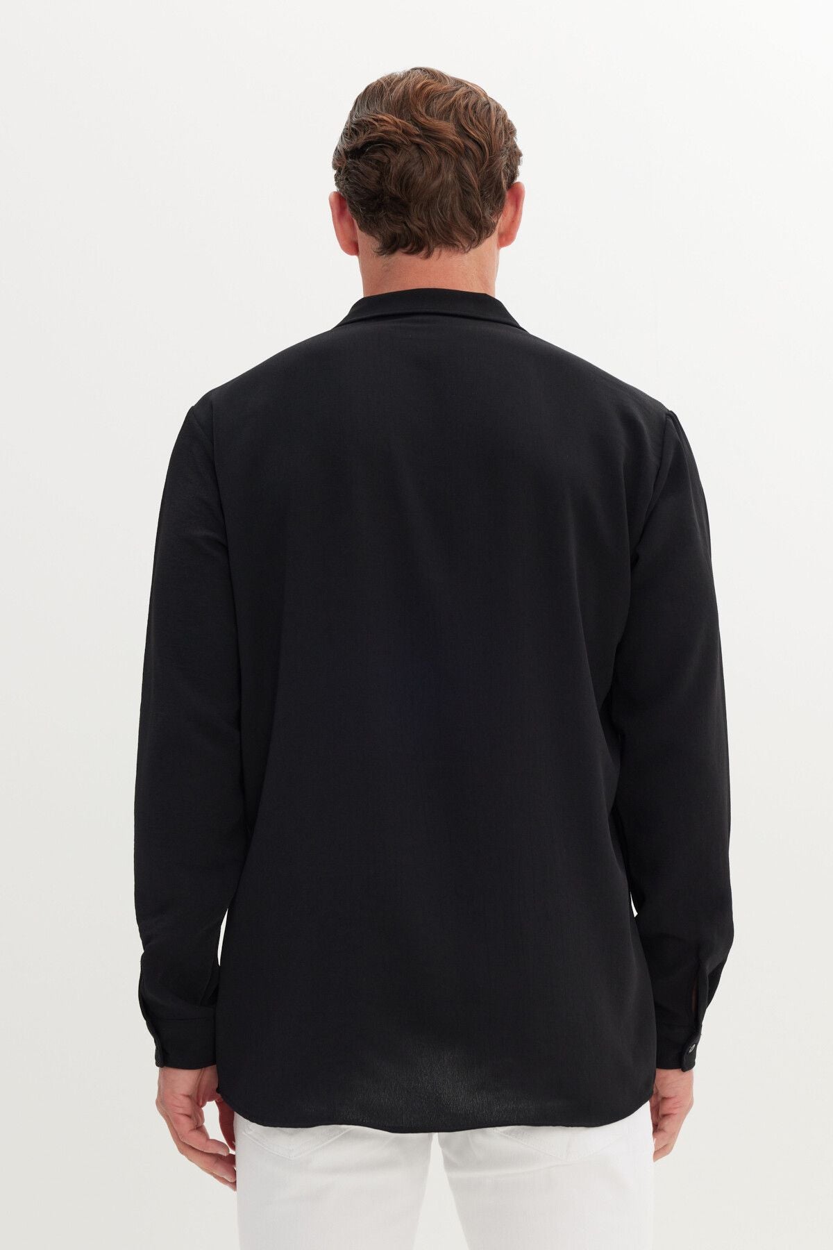 Men's black comfort fit comfortable cut hawai collar jacquard shirt