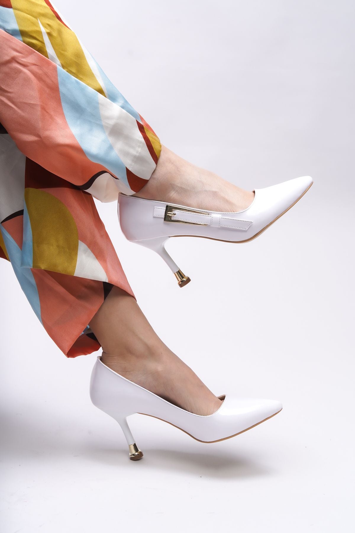 Yathae women heeled shoes 0012968 white patent leather